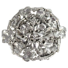 Otto Strandman Art Nouveau 1914 Bacchus Silver Brooch, Stockholm Sweden
