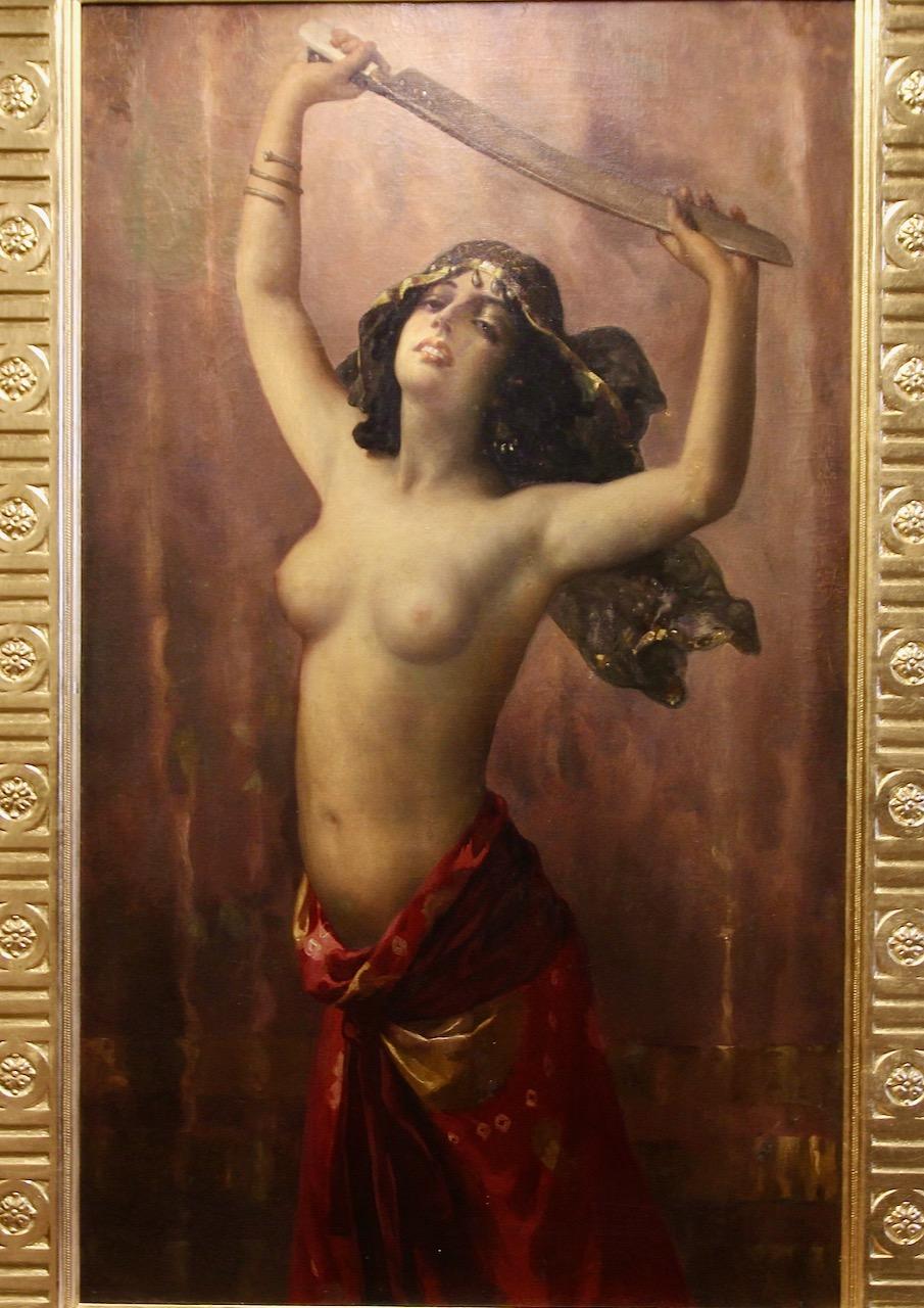 Otto Theodore Gustav Lingner, Oriental female nude, bride dancing with a Sword For Sale 2