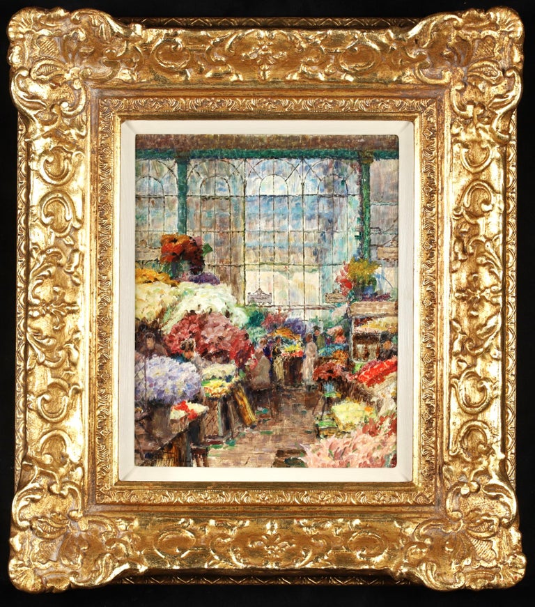 Otto Thiele Flower Market Berlin Impressionist Interior Oil