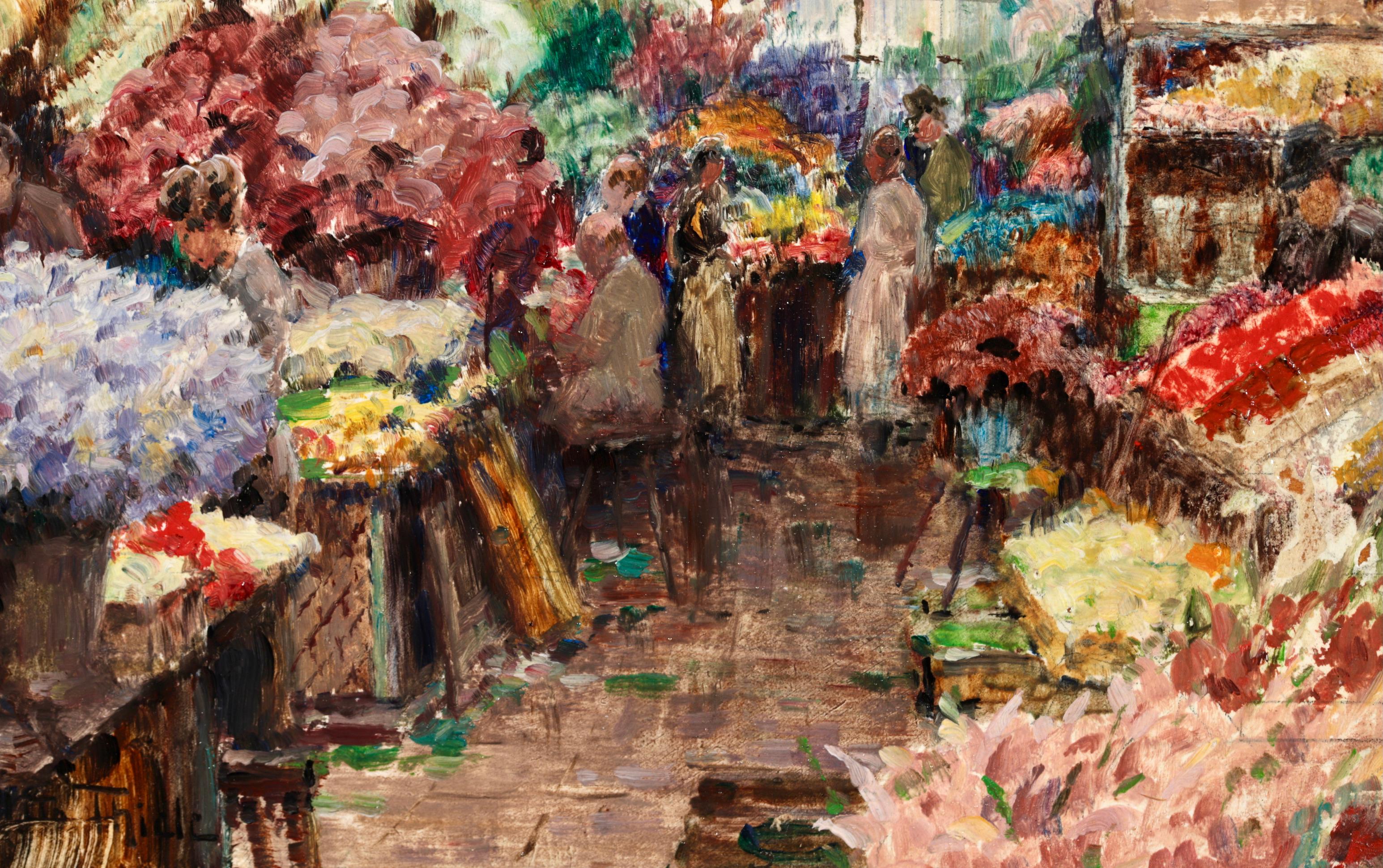 Otto Thiele Flower Market Berlin Impressionist Interior Oil