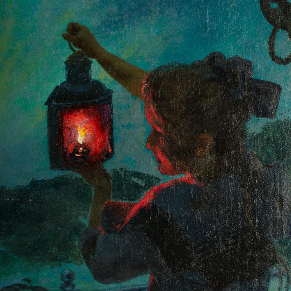 Otto Toaspern 'American, Brooklyn, 1863-1940' Girl with Lantern In Good Condition For Sale In Philadelphia, PA