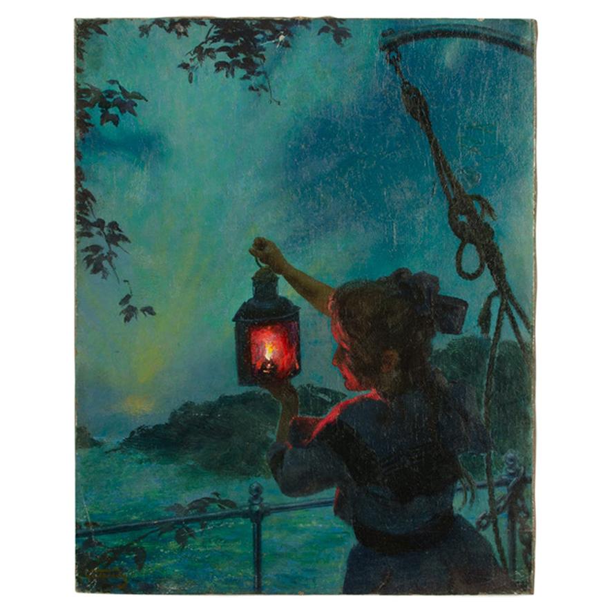 Otto Toaspern 'American, Brooklyn, 1863-1940' Girl with Lantern For Sale