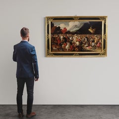 17th Century Oil on Panel Antique Painting Battle Knights and Amazons, 1610