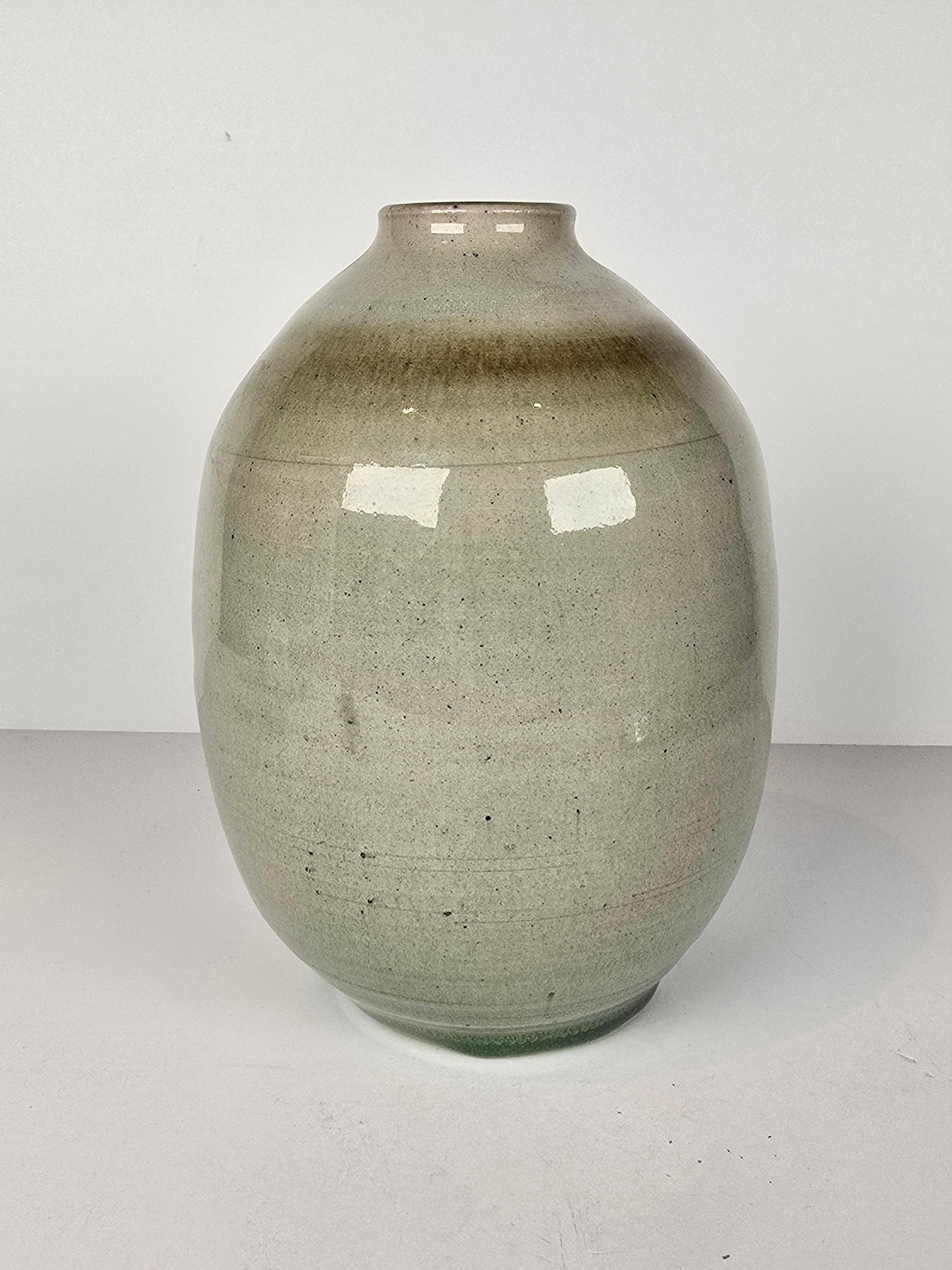 Mid-Century Modern Otto + Vivika Heino Mid Century Modern Studio Pottery Celadon Glaze Vase For Sale