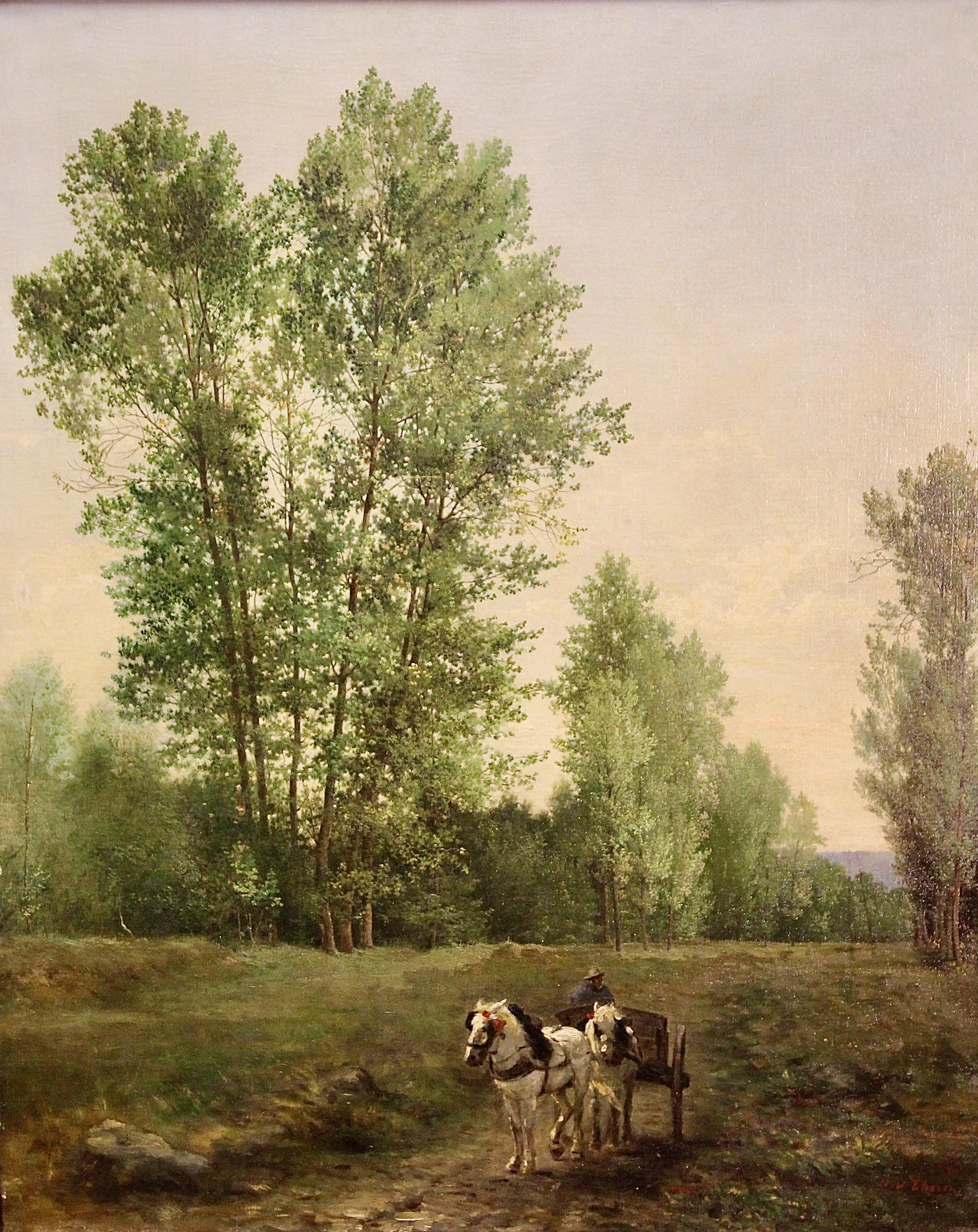 Otto Von Thoren, 19e siècle, peinture à l'huile ancienne, chevaux avec un coach de fermier en vente 1