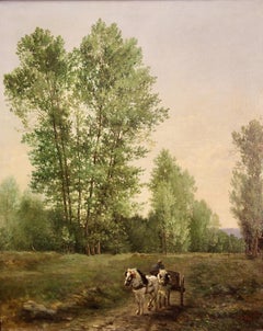Otto Von Thoren, 19th Century, Antique Oil Painting, Horses with Farmer Coach