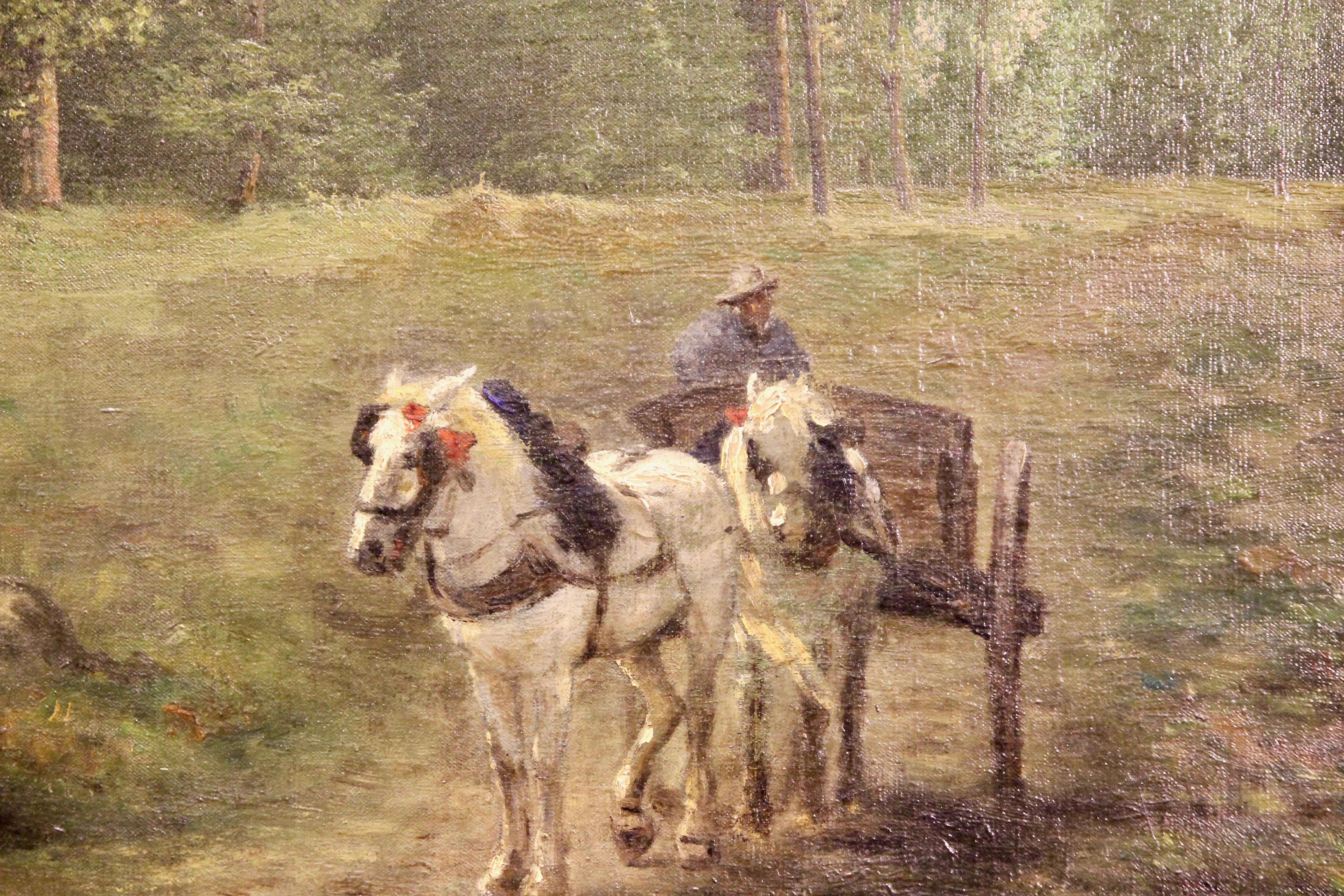 Otto Von Thoren, 19th Century, Antique Oil Painting, Horses with Farmer Coach For Sale 3