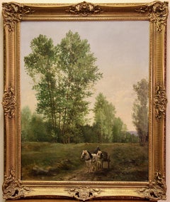 Otto Von Thoren, 19e siècle, peinture à l'huile ancienne, chevaux avec un coach de fermier