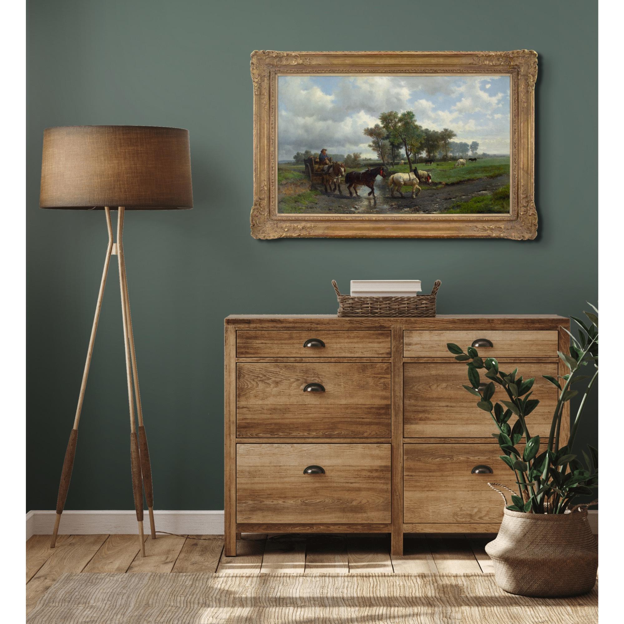 Otto Von Thoren, Paisaje pastoral con un granjero cruzando un vado en venta 2