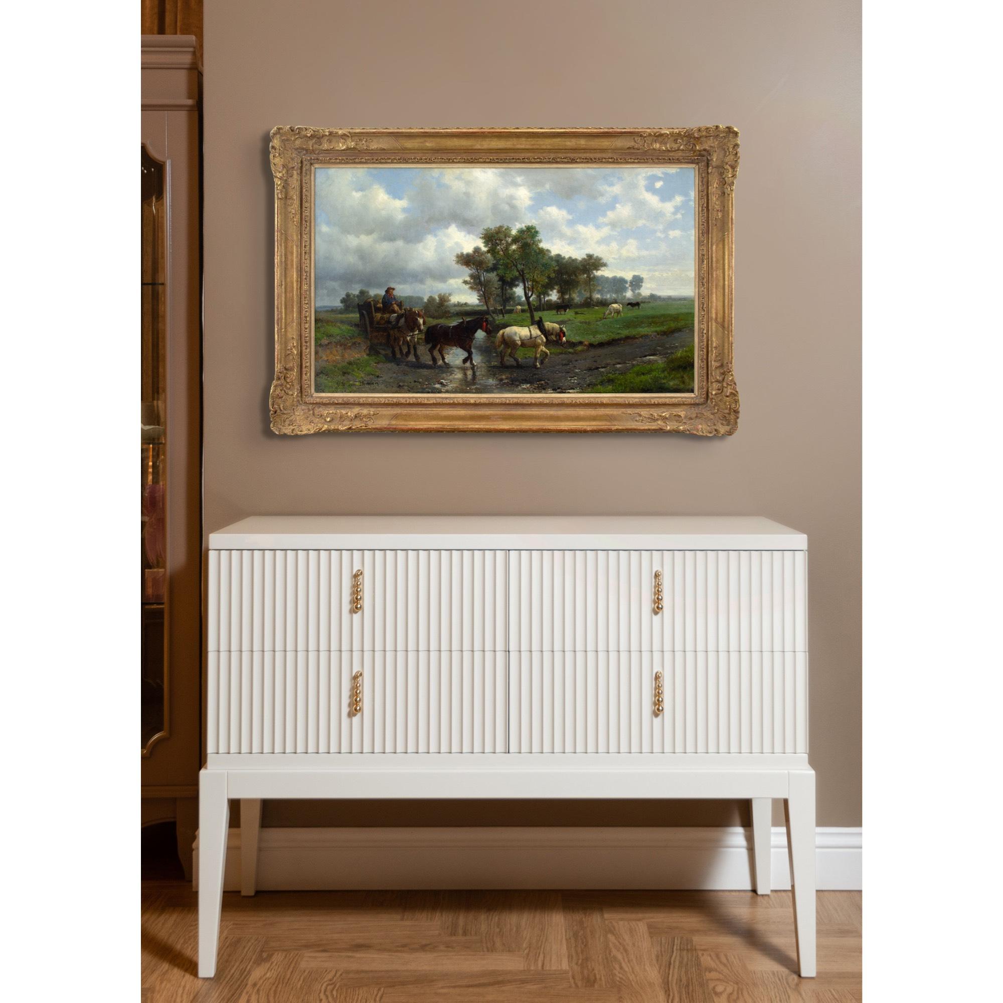 Otto Von Thoren, Paisaje pastoral con un granjero cruzando un vado en venta 3