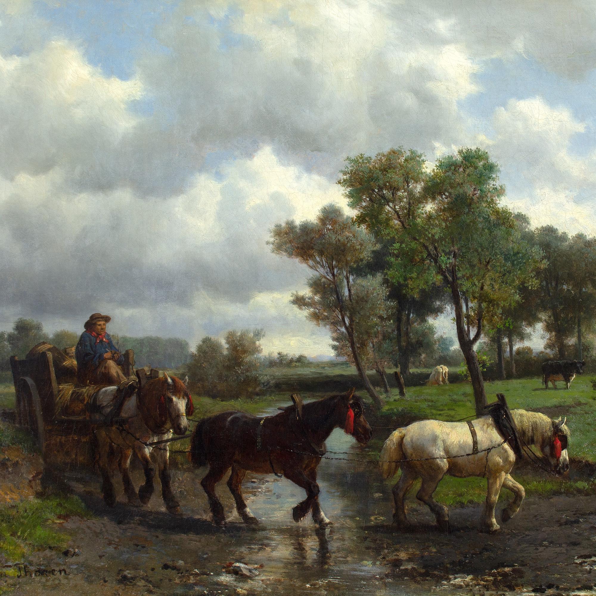 Otto Von Thoren, Paisaje pastoral con un granjero cruzando un vado en venta 4