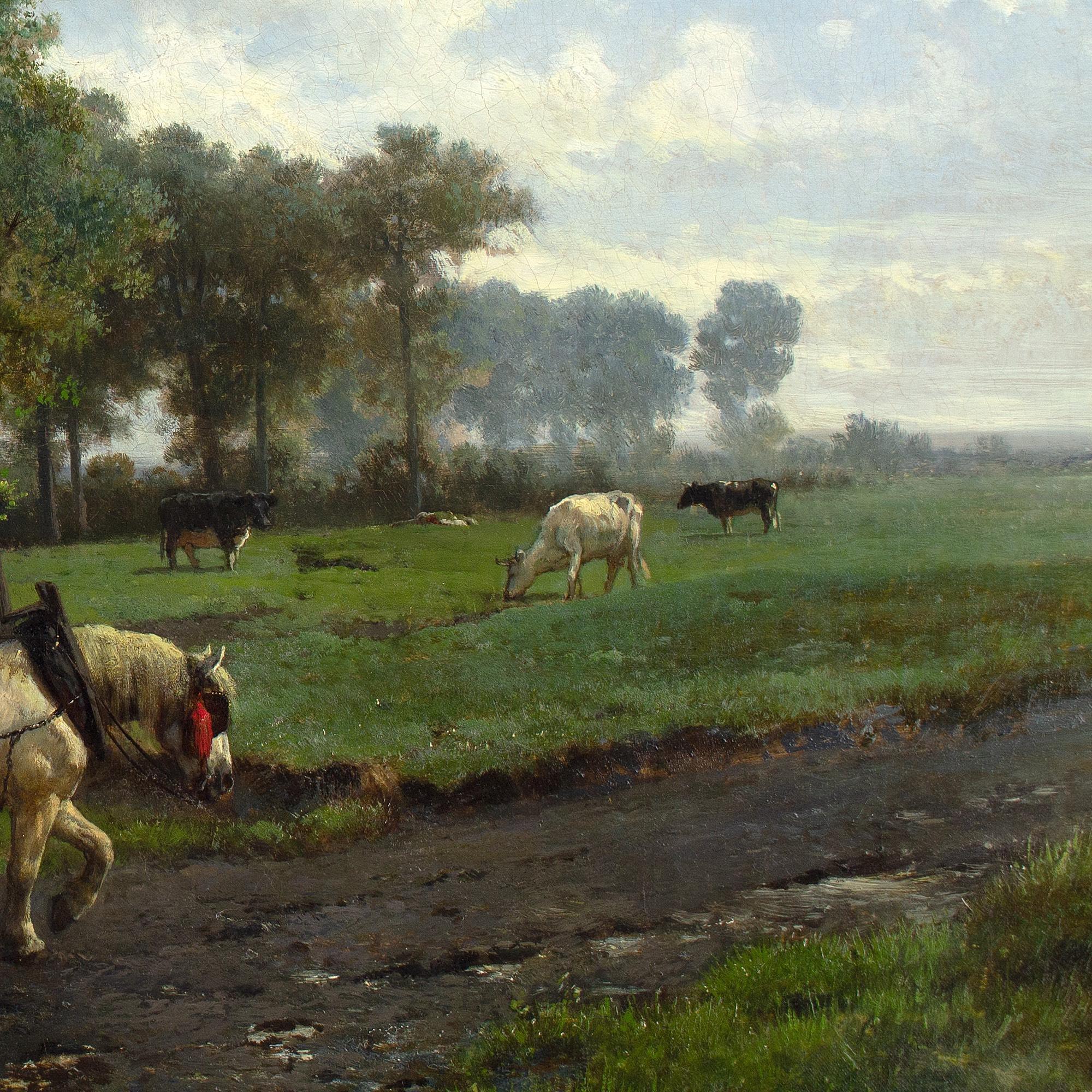 Otto Von Thoren, Paisaje pastoral con un granjero cruzando un vado en venta 5