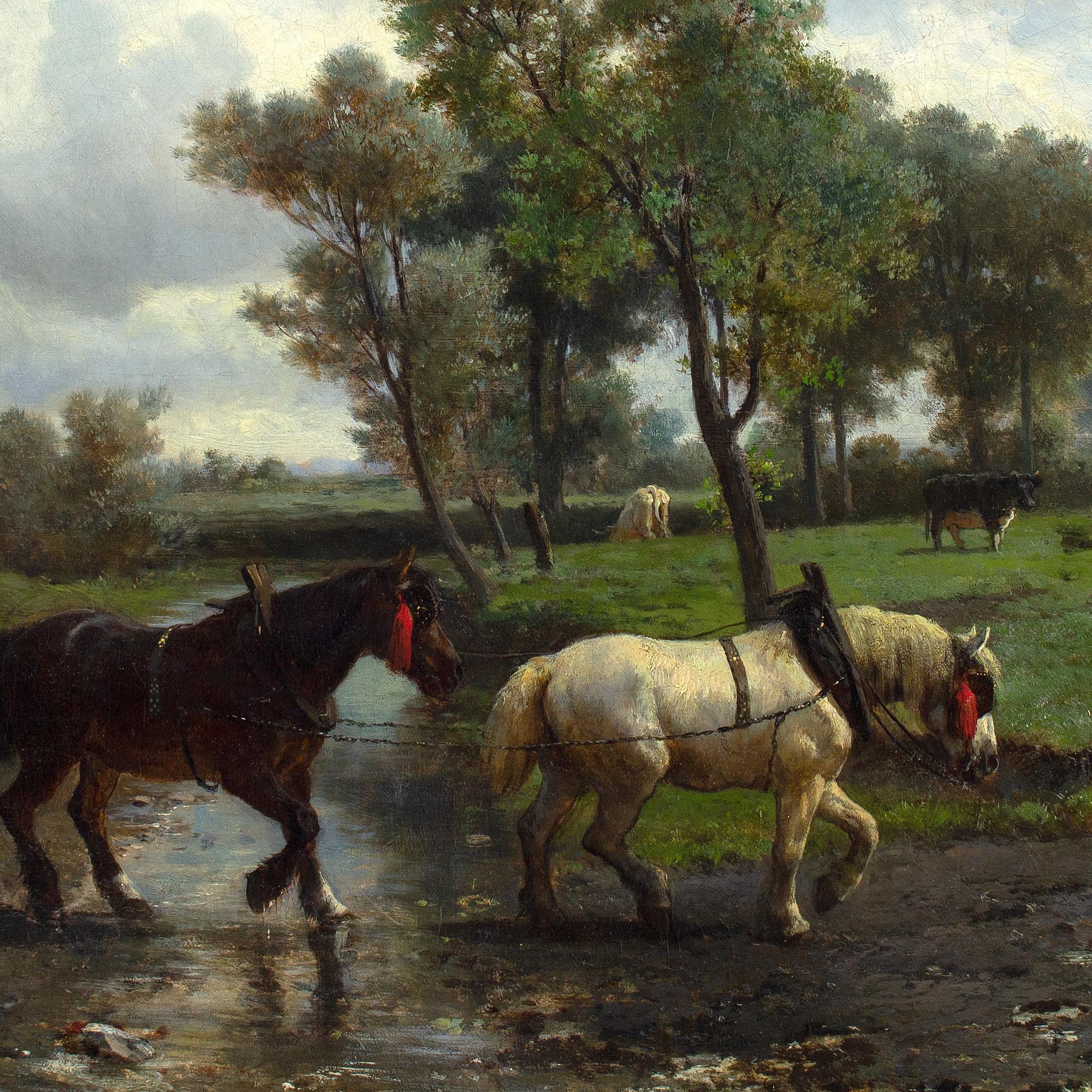 Otto Von Thoren, Paisaje pastoral con un granjero cruzando un vado en venta 6