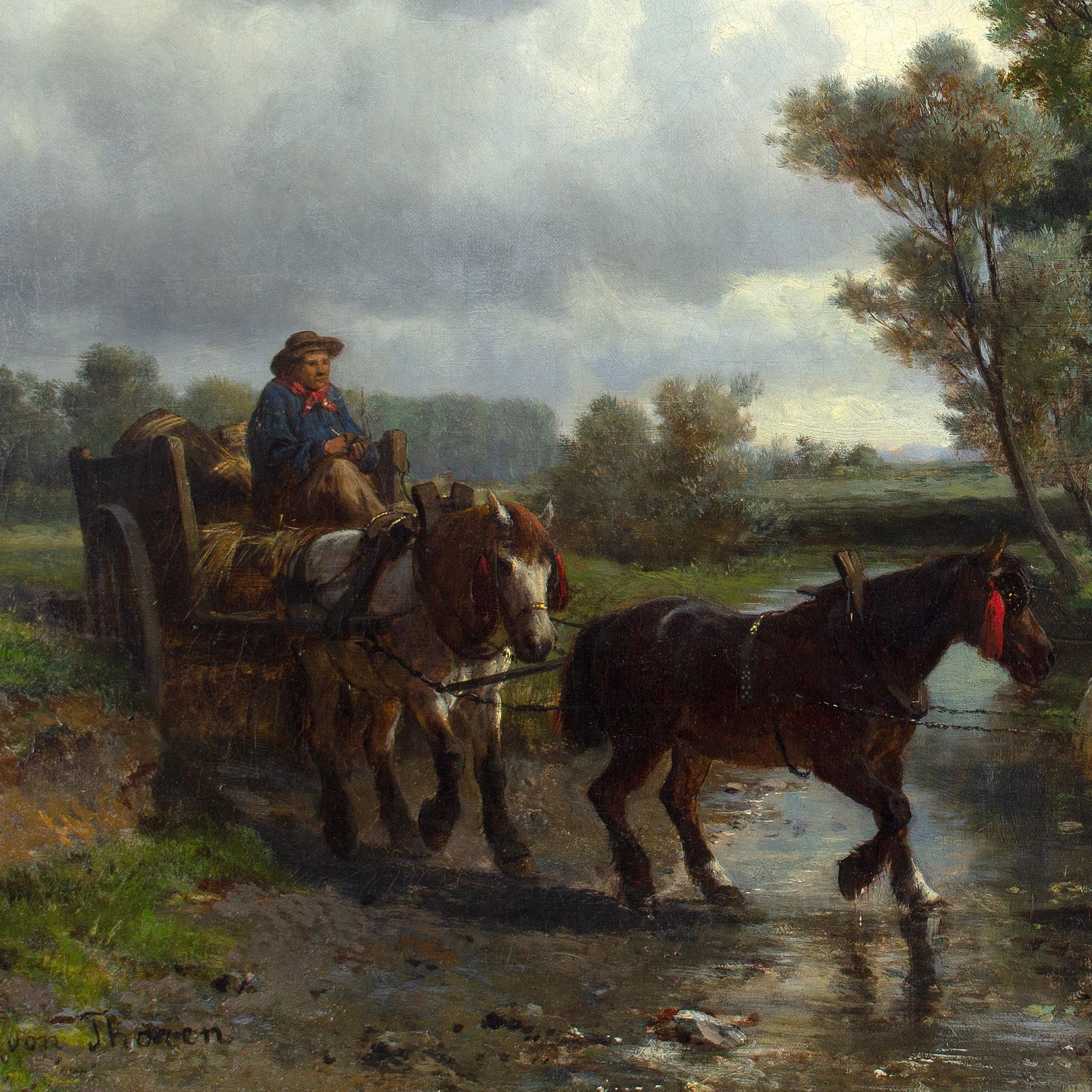Otto Von Thoren, Paisaje pastoral con un granjero cruzando un vado en venta 7