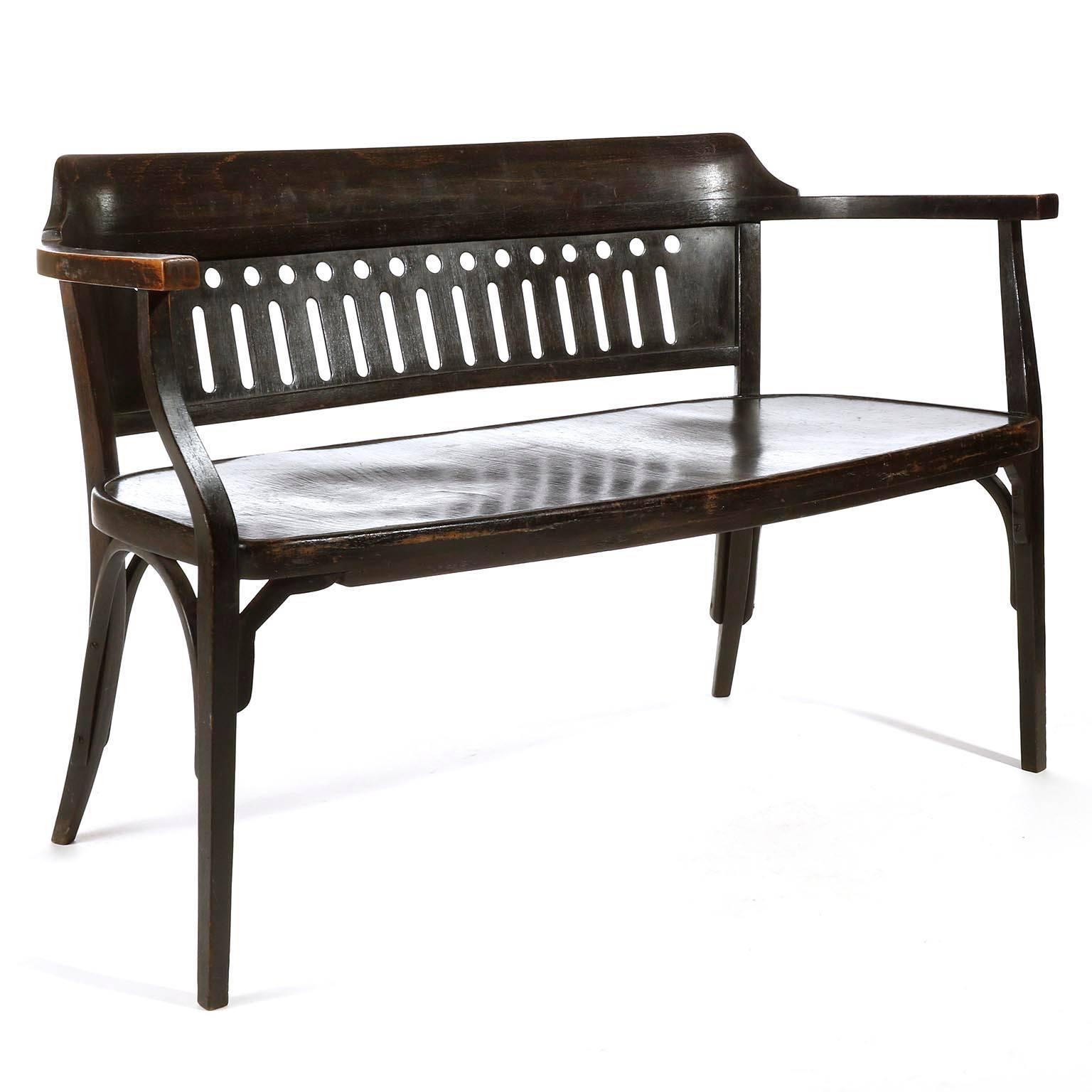 Polished Otto Wagner Settee Bench by Thonet, Austria, Vienna Secession, circa 1905