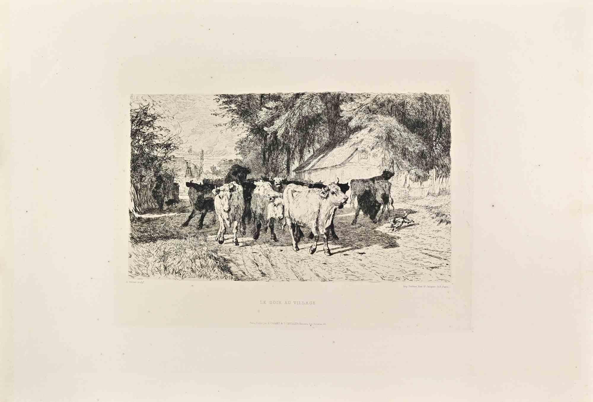 Le Soir au Village ist eine Schwarz-Weiß-Radierung von Otto Weber aus den 1860er Jahren. 

Im unteren Teil betitelt

Bildgröße: 26x32

Sehr guter Eindruck.

Realisiert für die "Société des Aquafortistes". Die auf Initiative des Verlegers Alfred