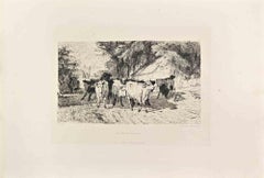 Le Soir au Village - eau-forte d'Otto Weber - années 1860