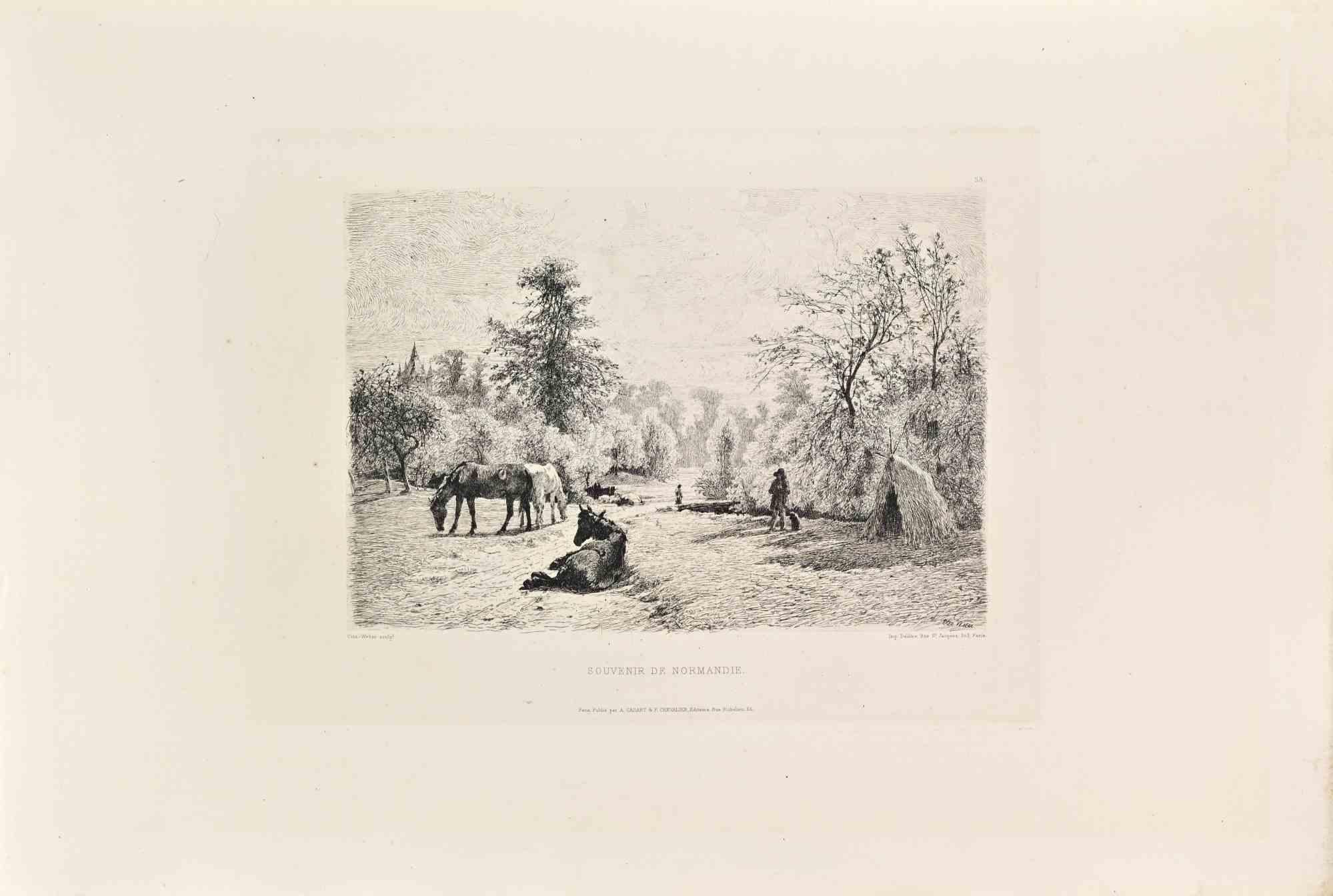 Souvenir de Normandie is a black and White etching realized by Otto Weber in the 1860s. 

Titled in the lower

Image Size: 23x30

Very good impression.

Realized for the "Société des Aquafortistes. Born on the initiative of the publisher Alfred