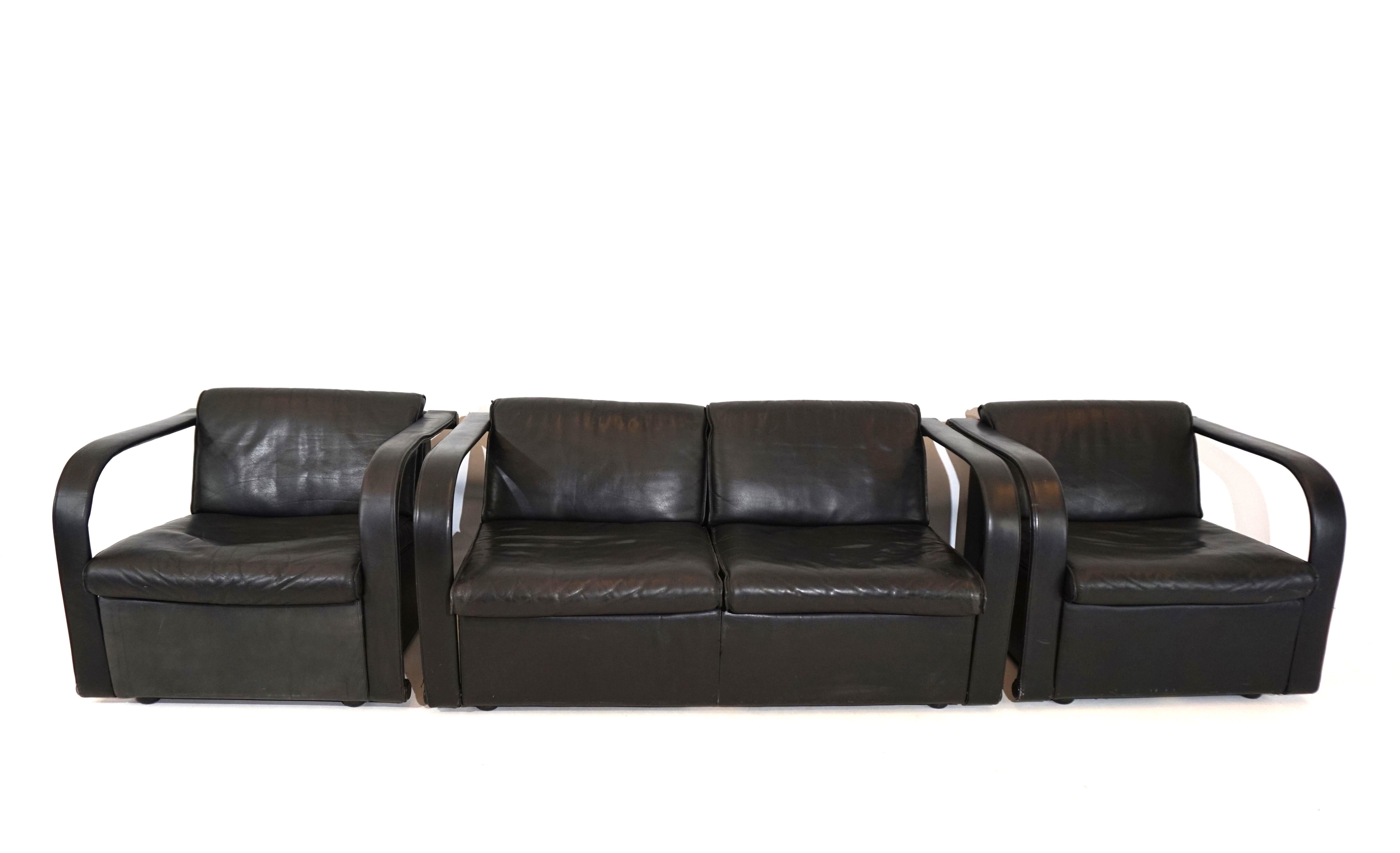 Post-Modern Otto Zapf Arcona Leather Living Room Set for Art Collection For Sale