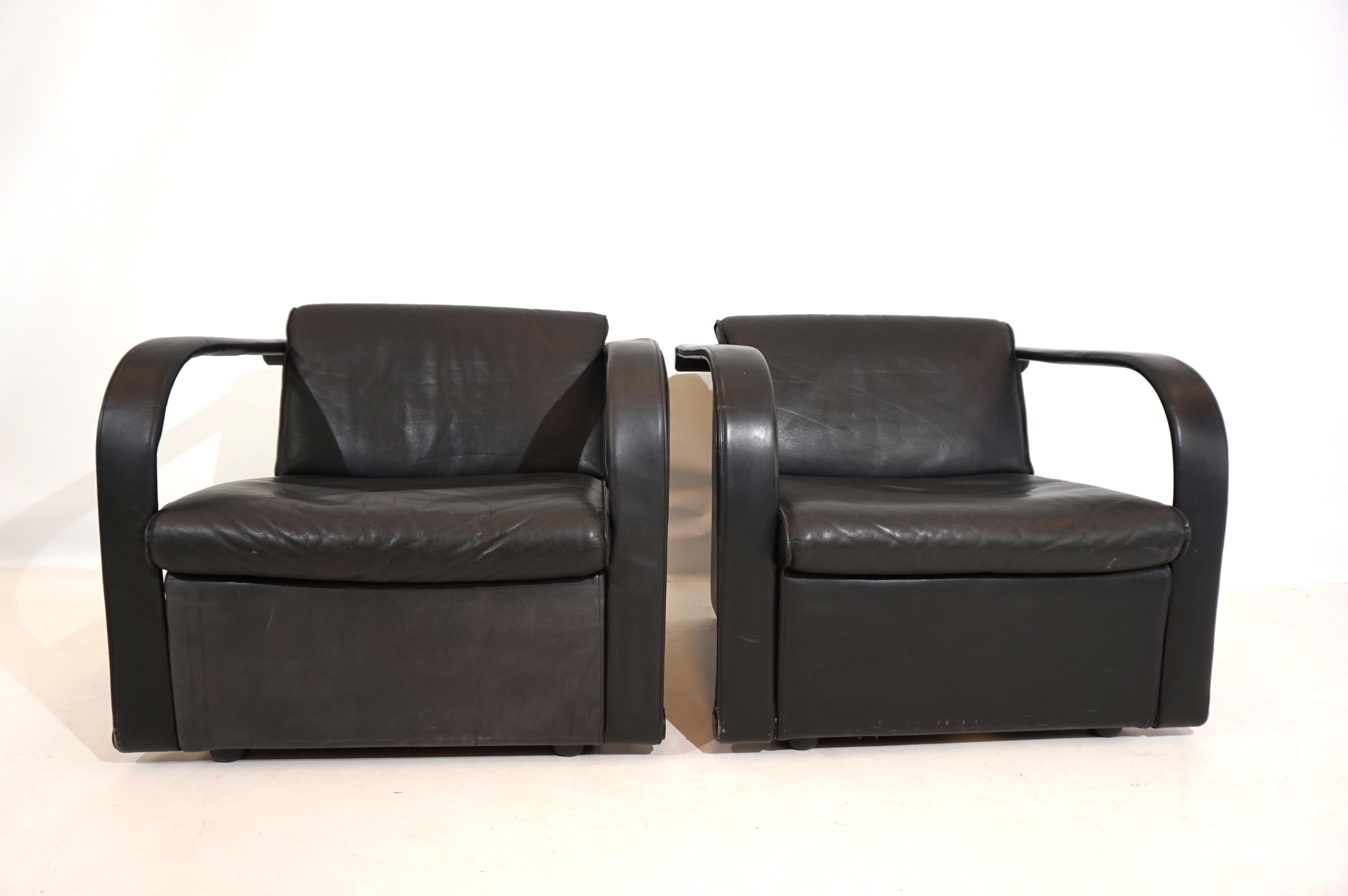 Otto Zapf Arcona set of 2 leather armchairs for Art Collection For Sale 8
