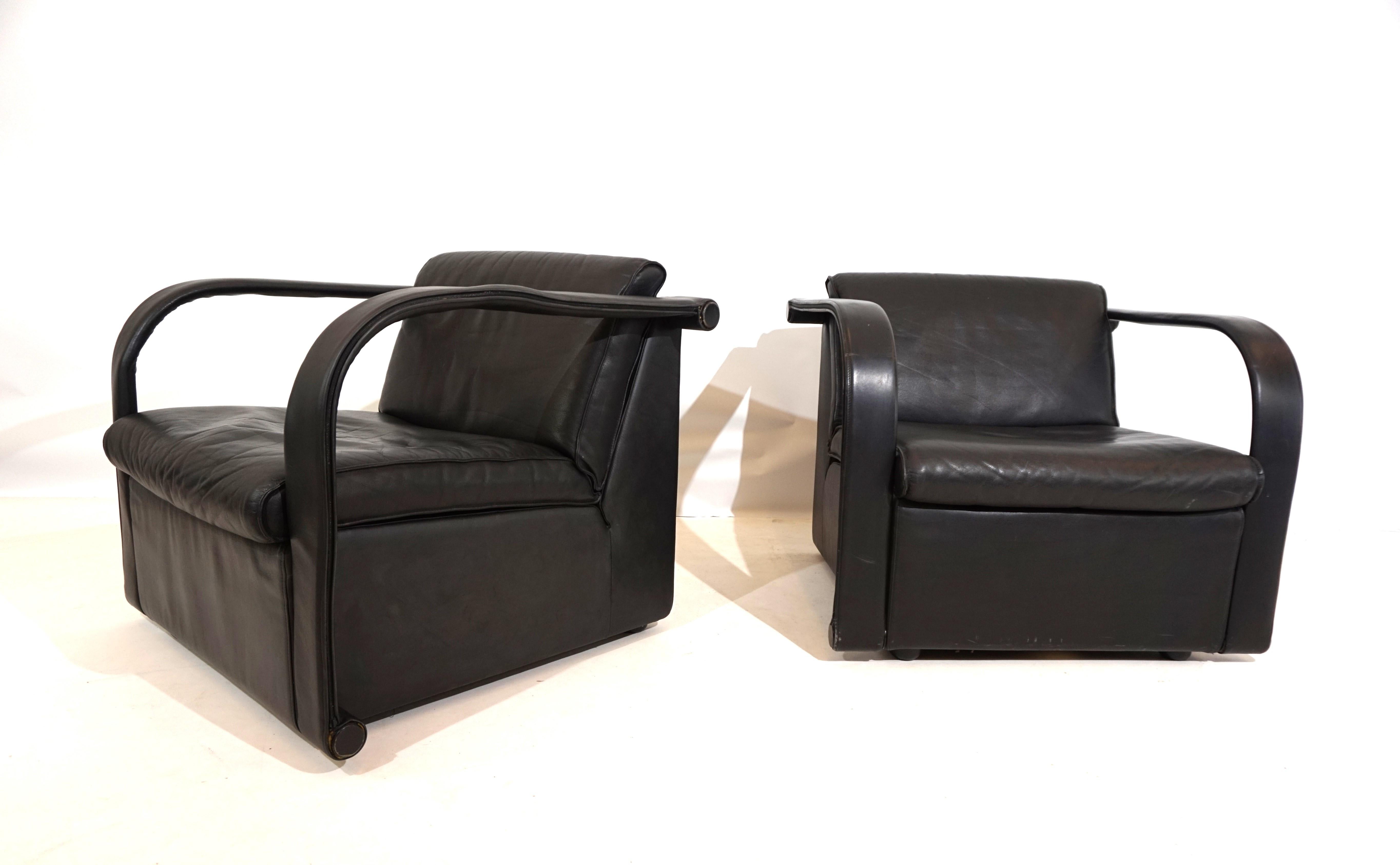 Post-Modern Otto Zapf Arcona set of 2 leather armchairs for Art Collection For Sale