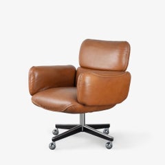 Otto Zapf Executive Chairs in Original Saddle Brown Leather by Knoll