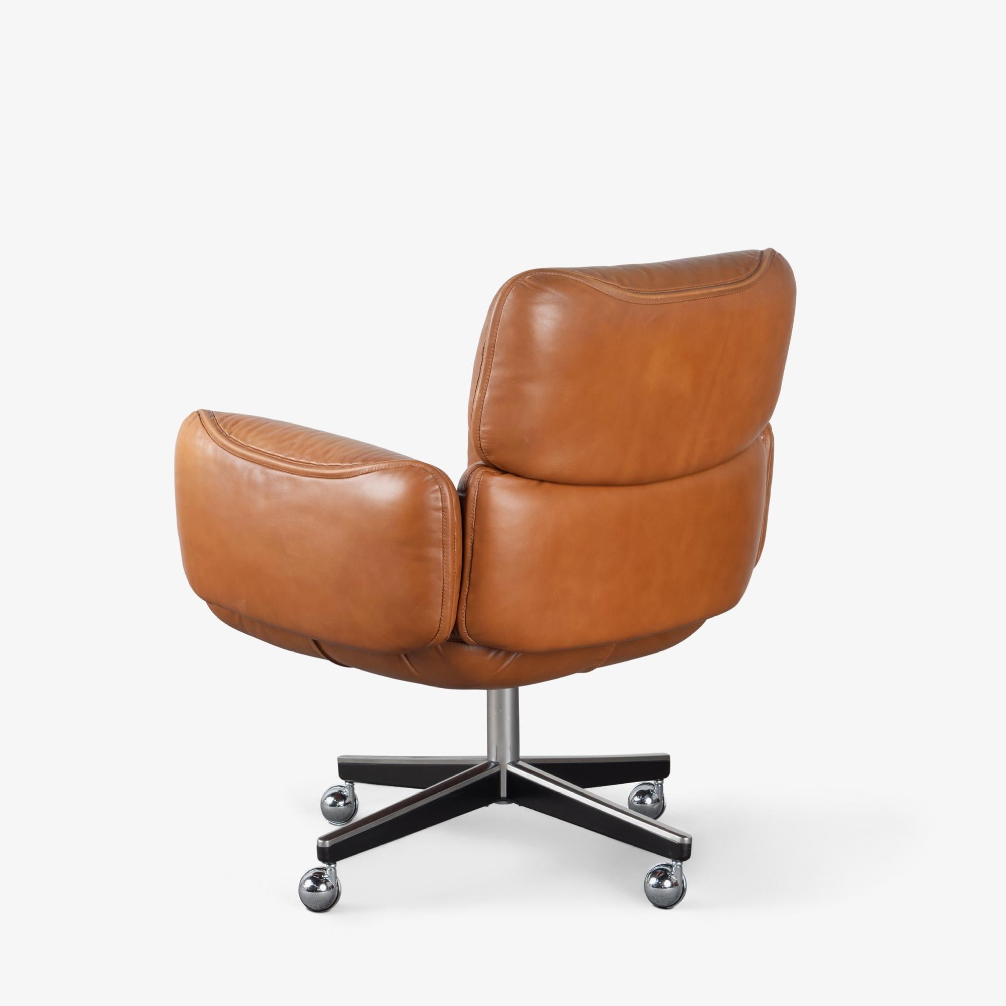 Americano Sedie direzionali Otto Zapf in pelle originale marrone selleria di Knoll in vendita