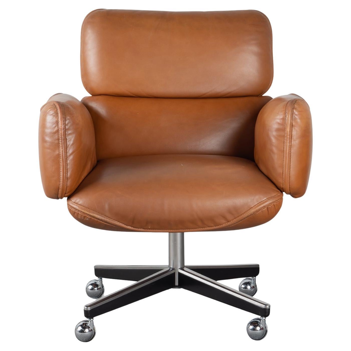 Sillones de dirección Otto Zapf en piel original marrón silla de Knoll