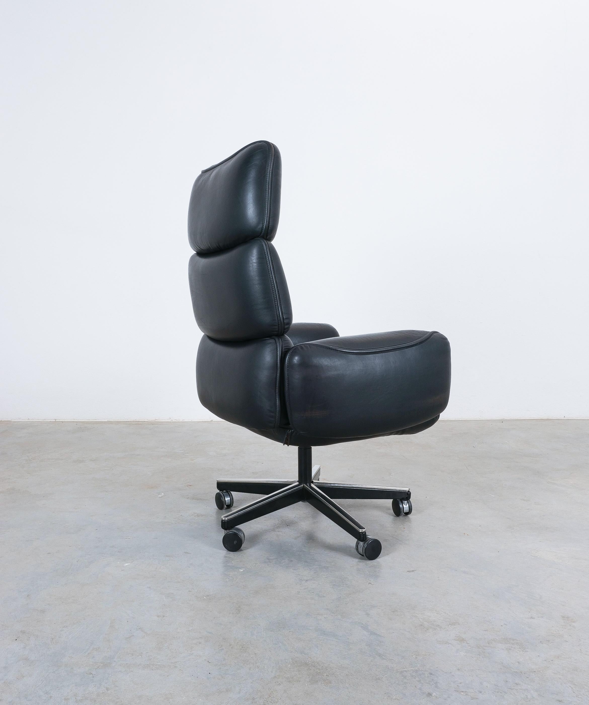 Otto Zapf Para Knoll Silla de escritorio de cuero con respaldo alto negro Moderno de mediados de siglo en venta