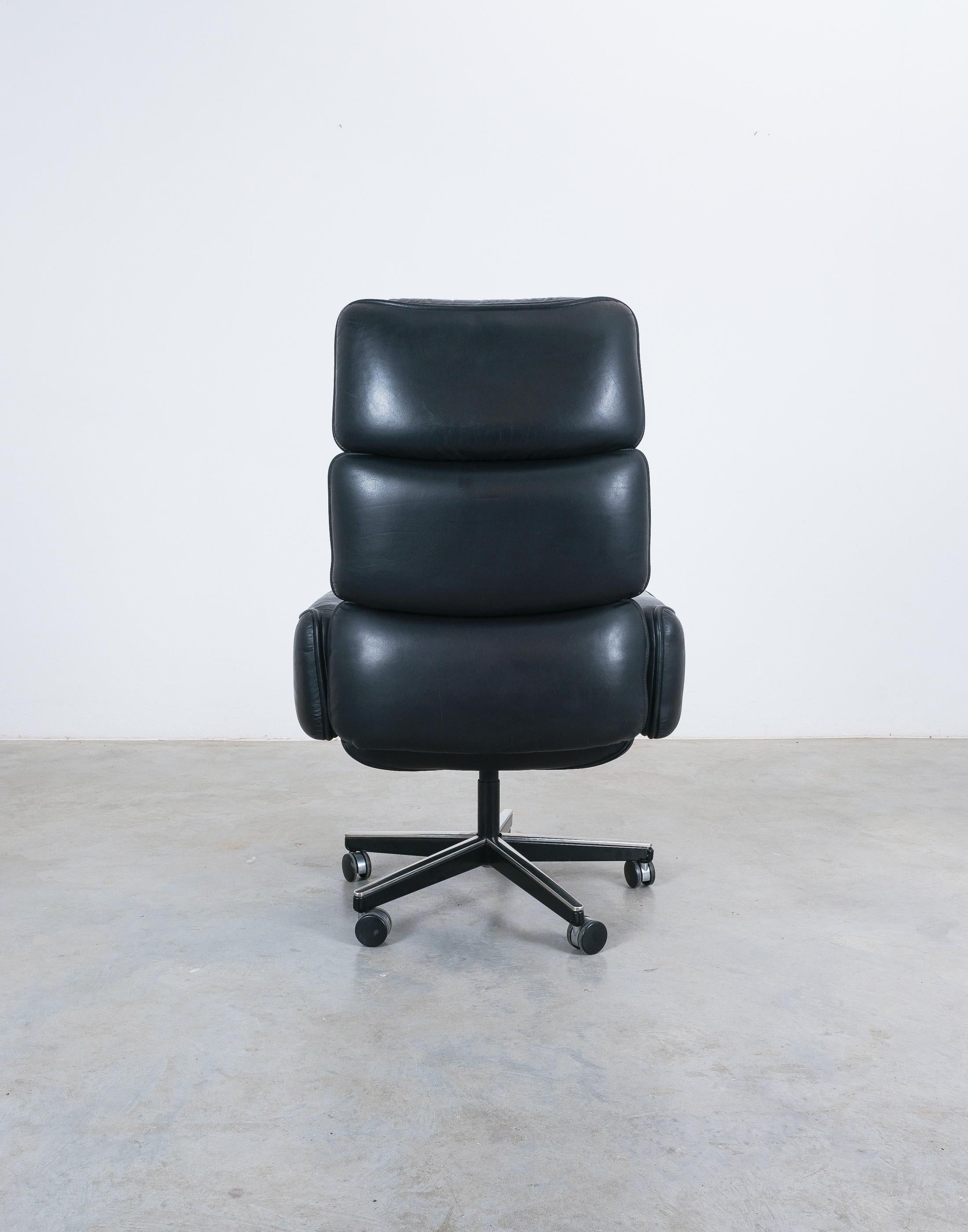 Otto Zapf Para Knoll Silla de escritorio de cuero con respaldo alto negro Alemán en venta