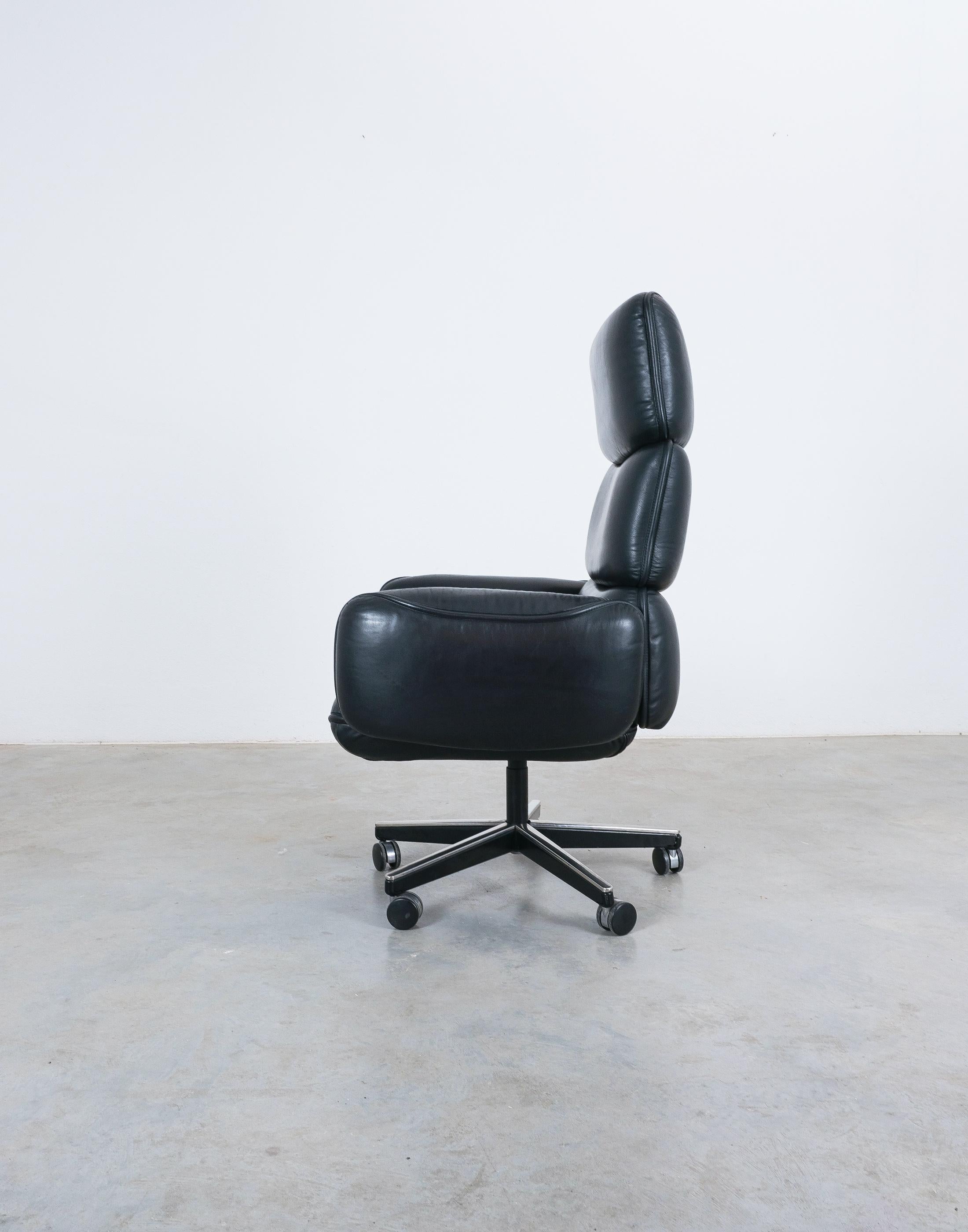 Otto Zapf Para Knoll Silla de escritorio de cuero con respaldo alto negro en Bueno estado para la venta en Vienna, AT