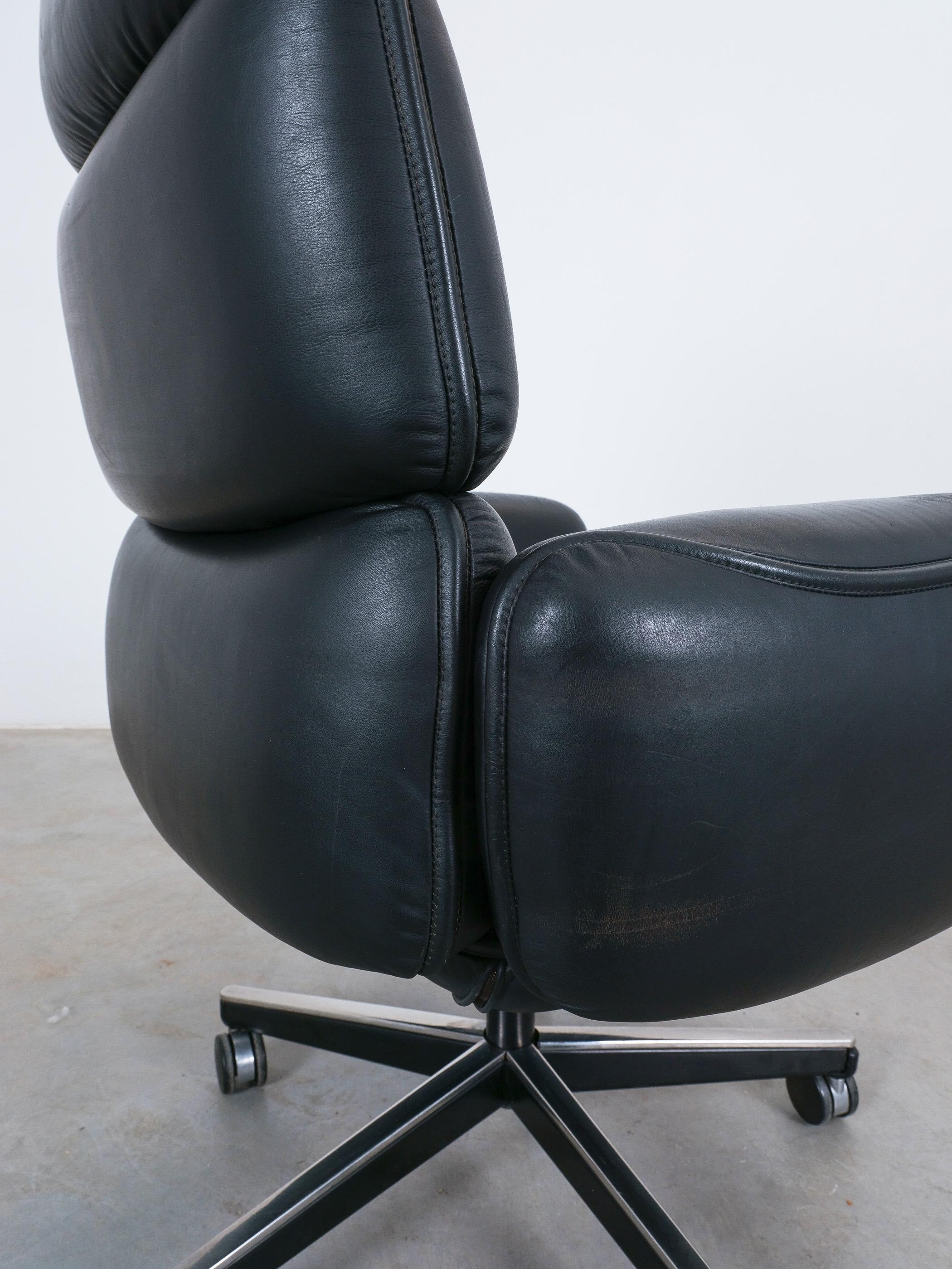 Otto Zapf Para Knoll Silla de escritorio de cuero con respaldo alto negro en venta 1