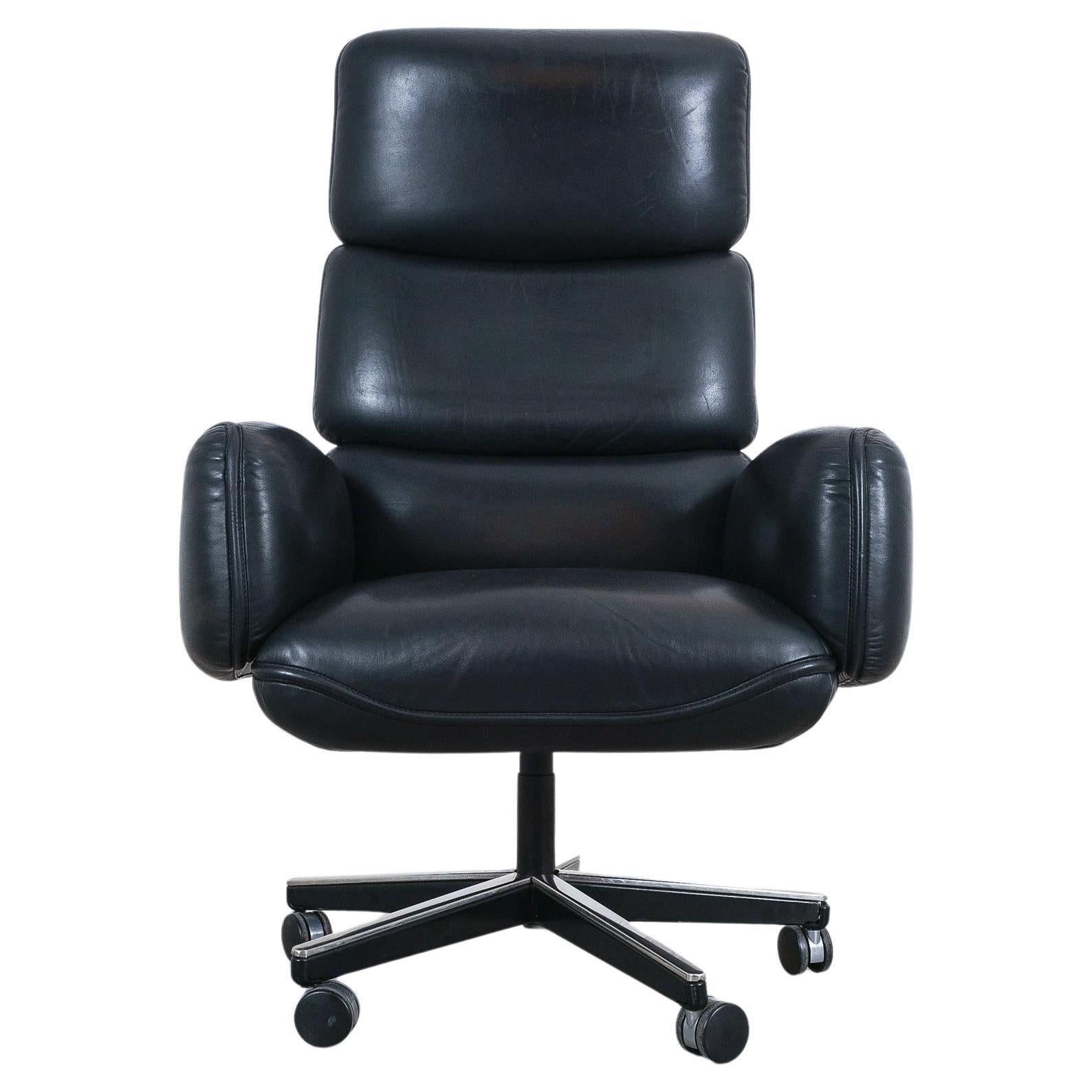 Otto Zapf Para Knoll Silla de escritorio de cuero con respaldo alto negro en venta