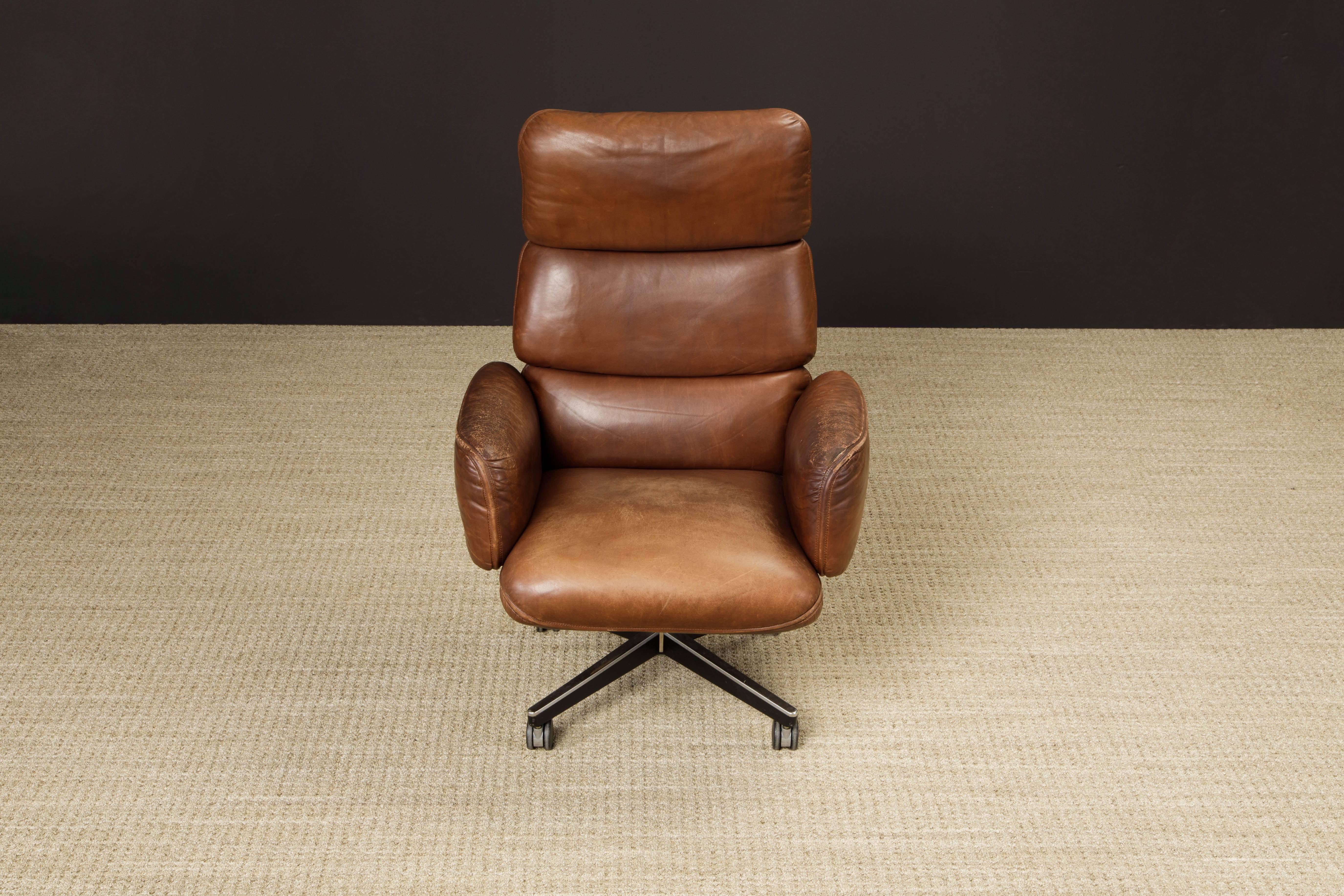 Modern Otto Zapf for Knoll International Patinated Leather Executive Chair, Signed 