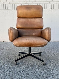 Otto Zapf for Knoll Intl. 1970s Patinated Tan Leather Executive Highback Chair