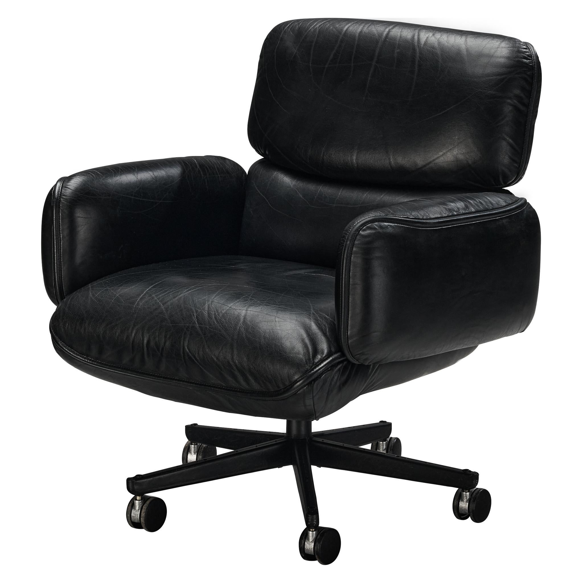 Otto Zapf para Knoll Silla de escritorio giratoria de cuero negro