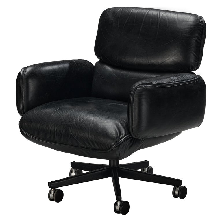 Otto Zapf for Knoll Swivel Desk Chair in Black Leather For Sale at