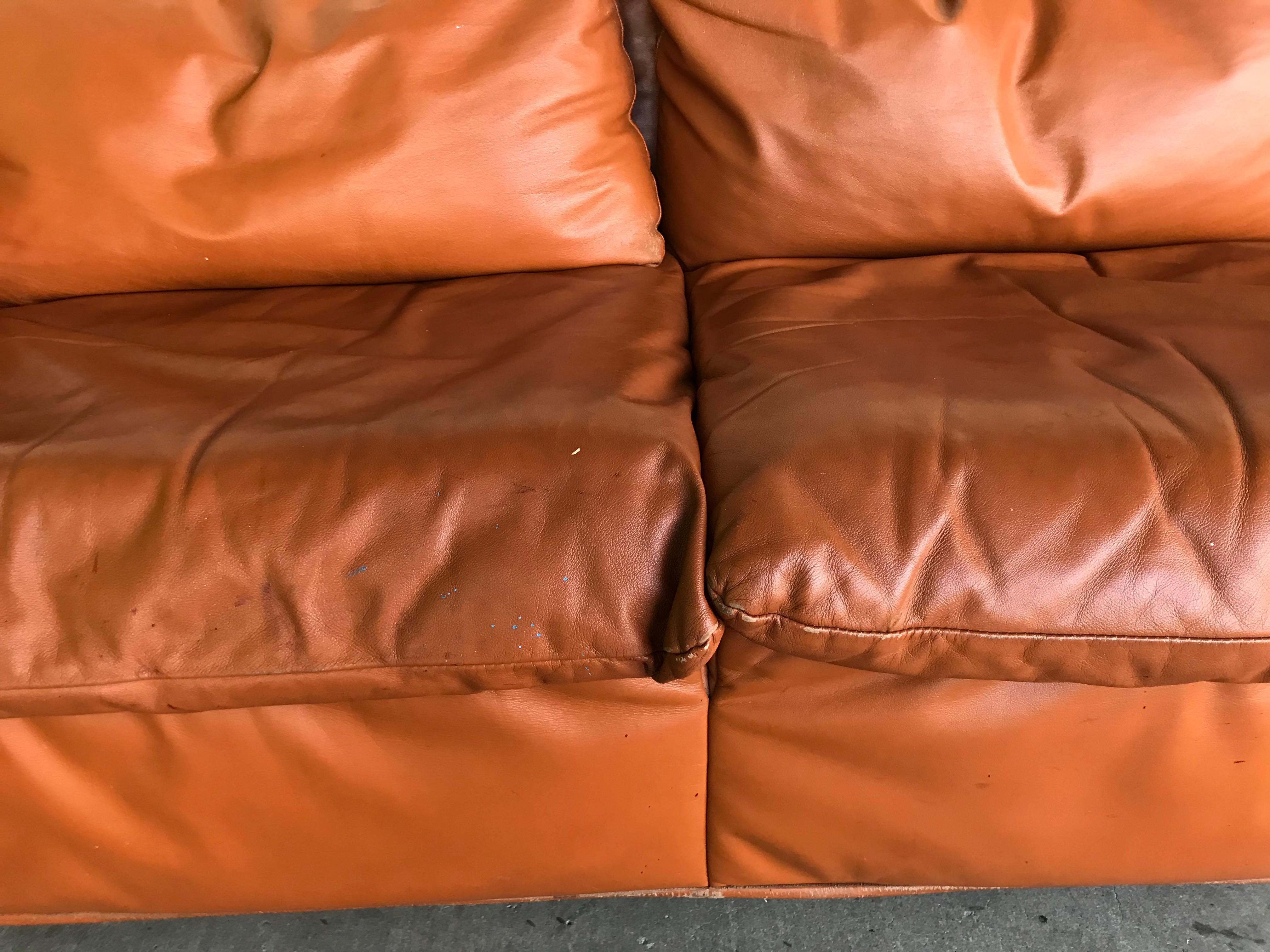 Metalwork Otto Zapf Leather Knoll Sofa, 1980