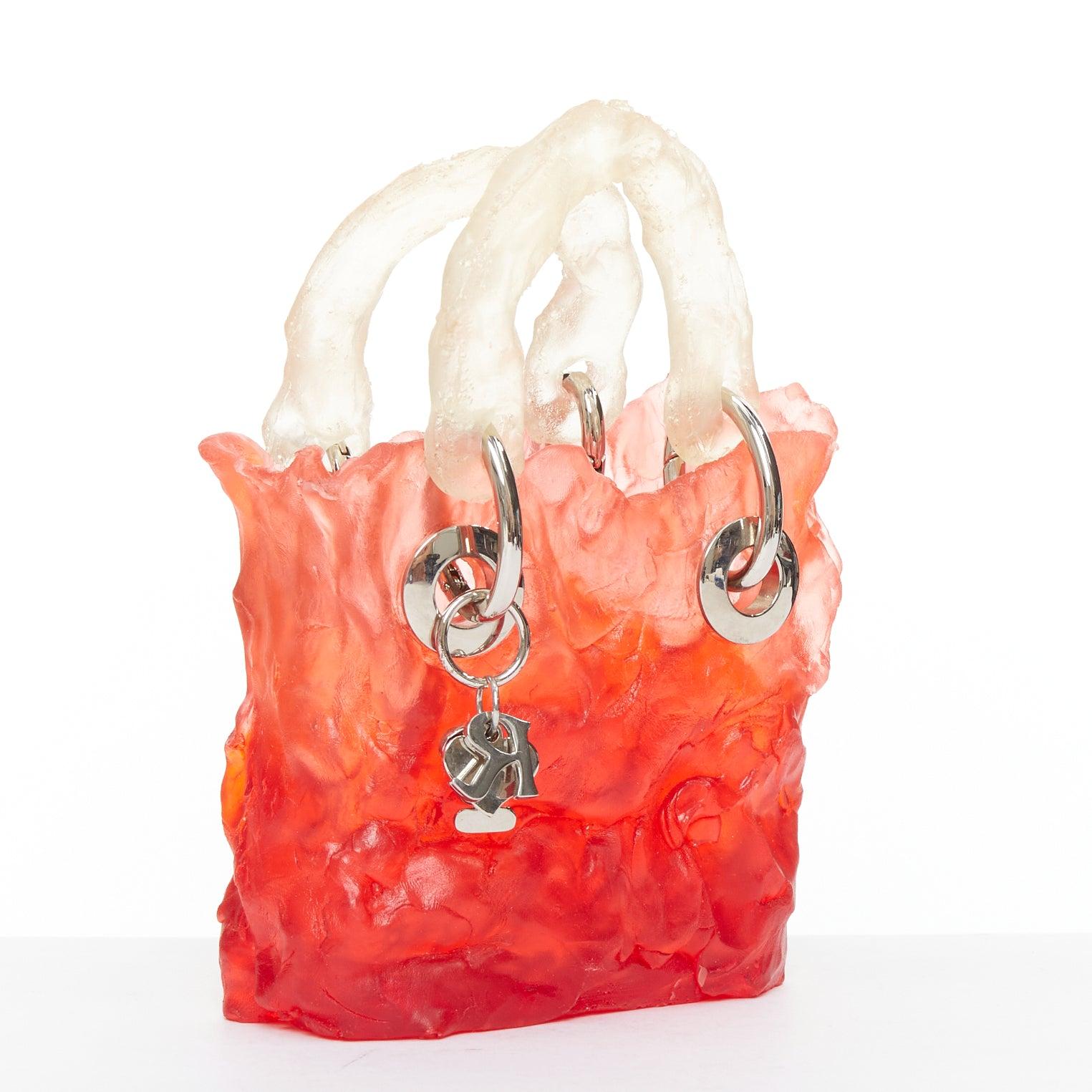 Orange OTTOLINGER Otto handcrafted red clear ombre jelly hardware top handle bag For Sale