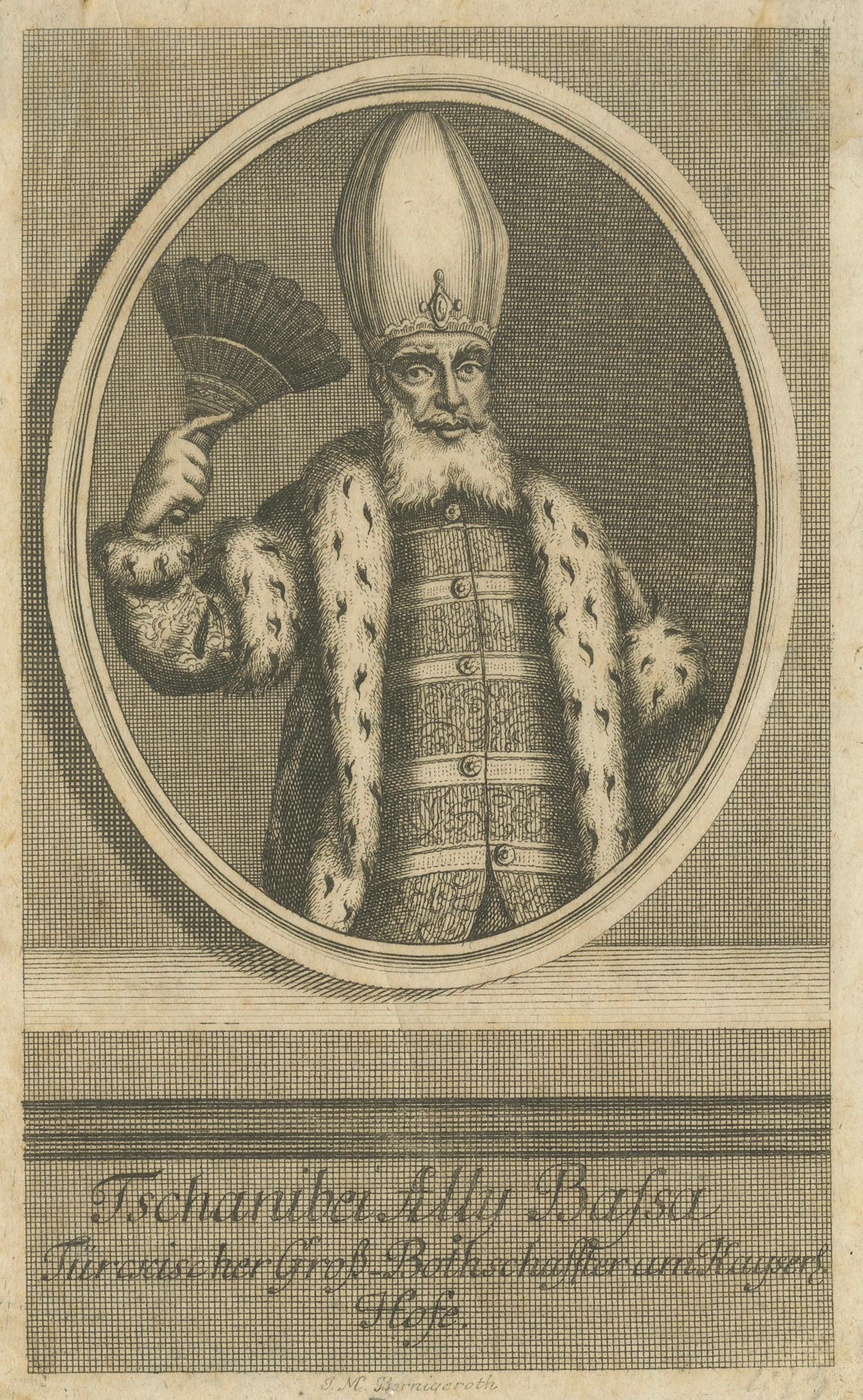 Ottoman Ambassador Portrait Engraving, Bernigeroth, Turkish Envoy, c.1740