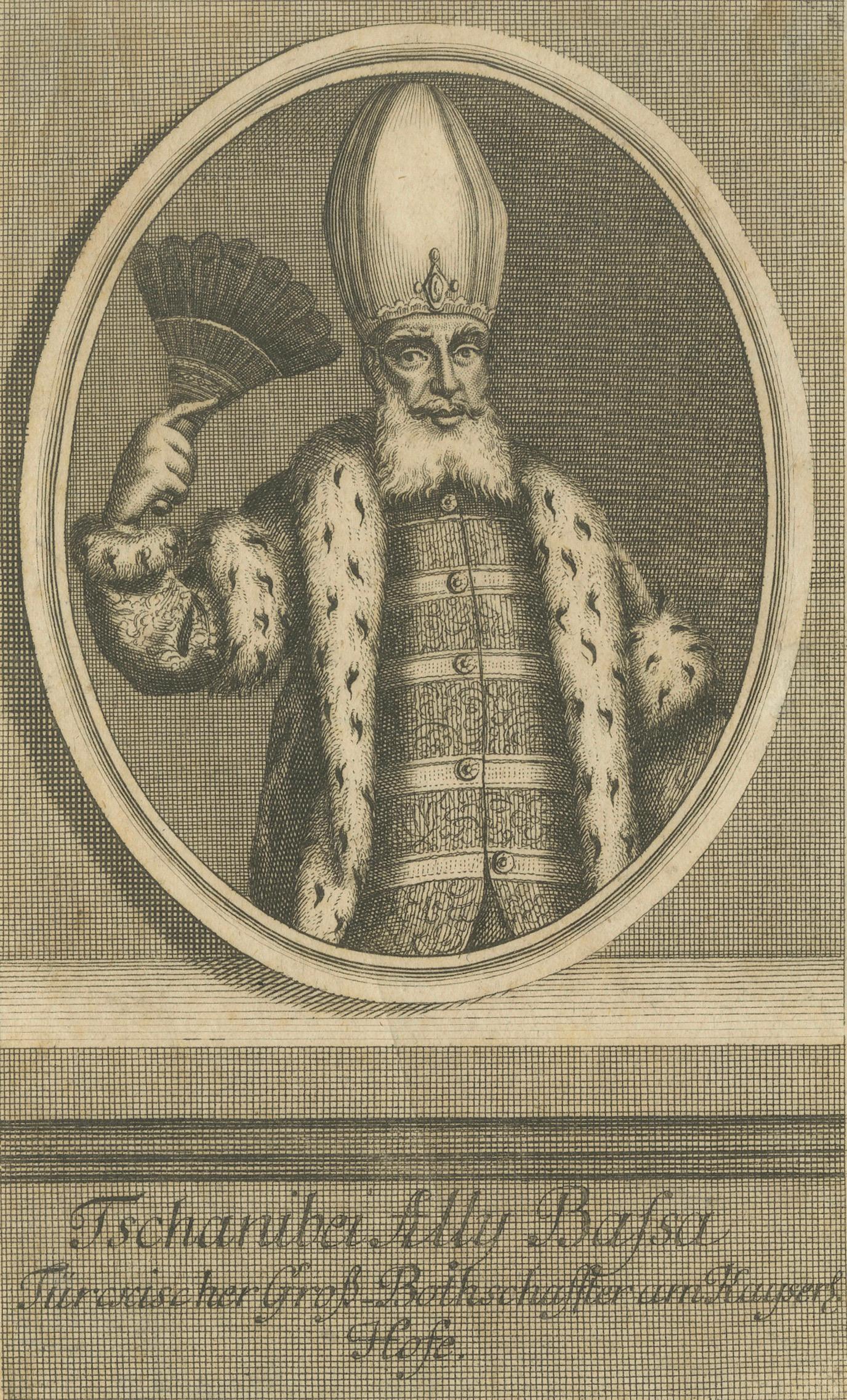 Ottoman Ambassador Portrait Engraving, Bernigeroth, Turkish Envoy, c.1740