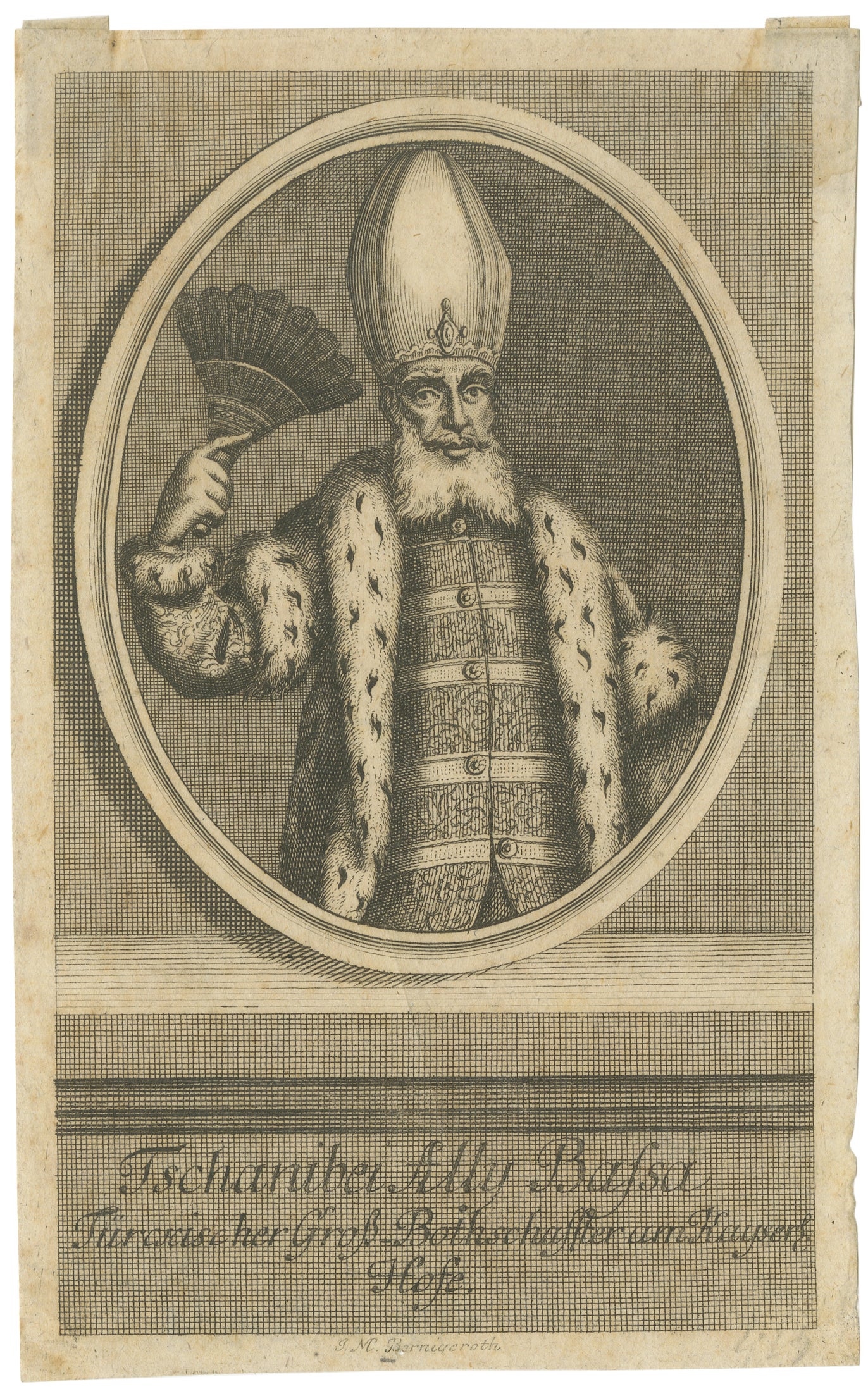 Ottoman Ambassador Portrait Engraving, Bernigeroth, Turkish Envoy, c.1740