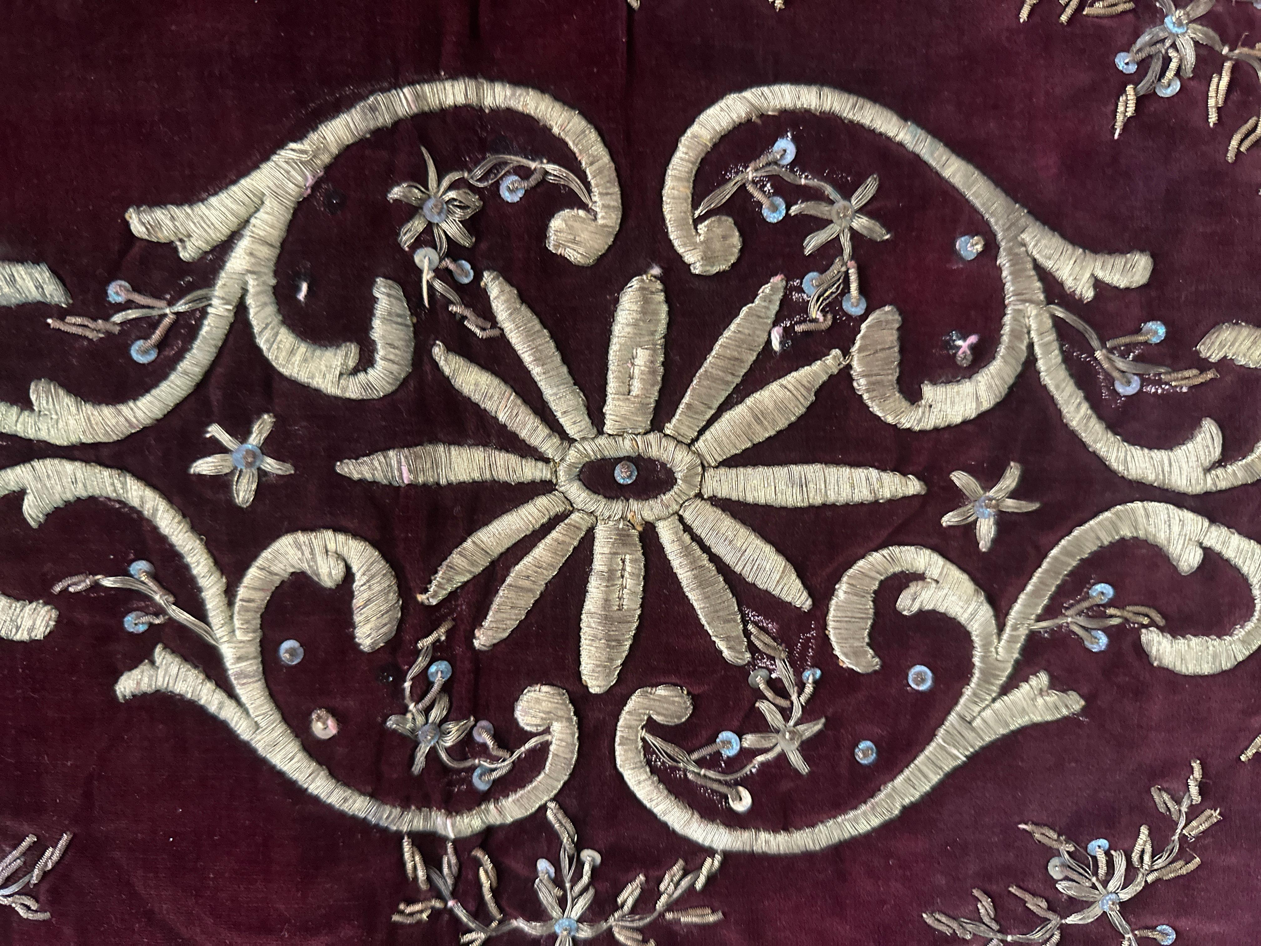 Hand-Crafted Ottoman Antique Embroidery Gold Metallic Thread (Late 19th Century) For Sale