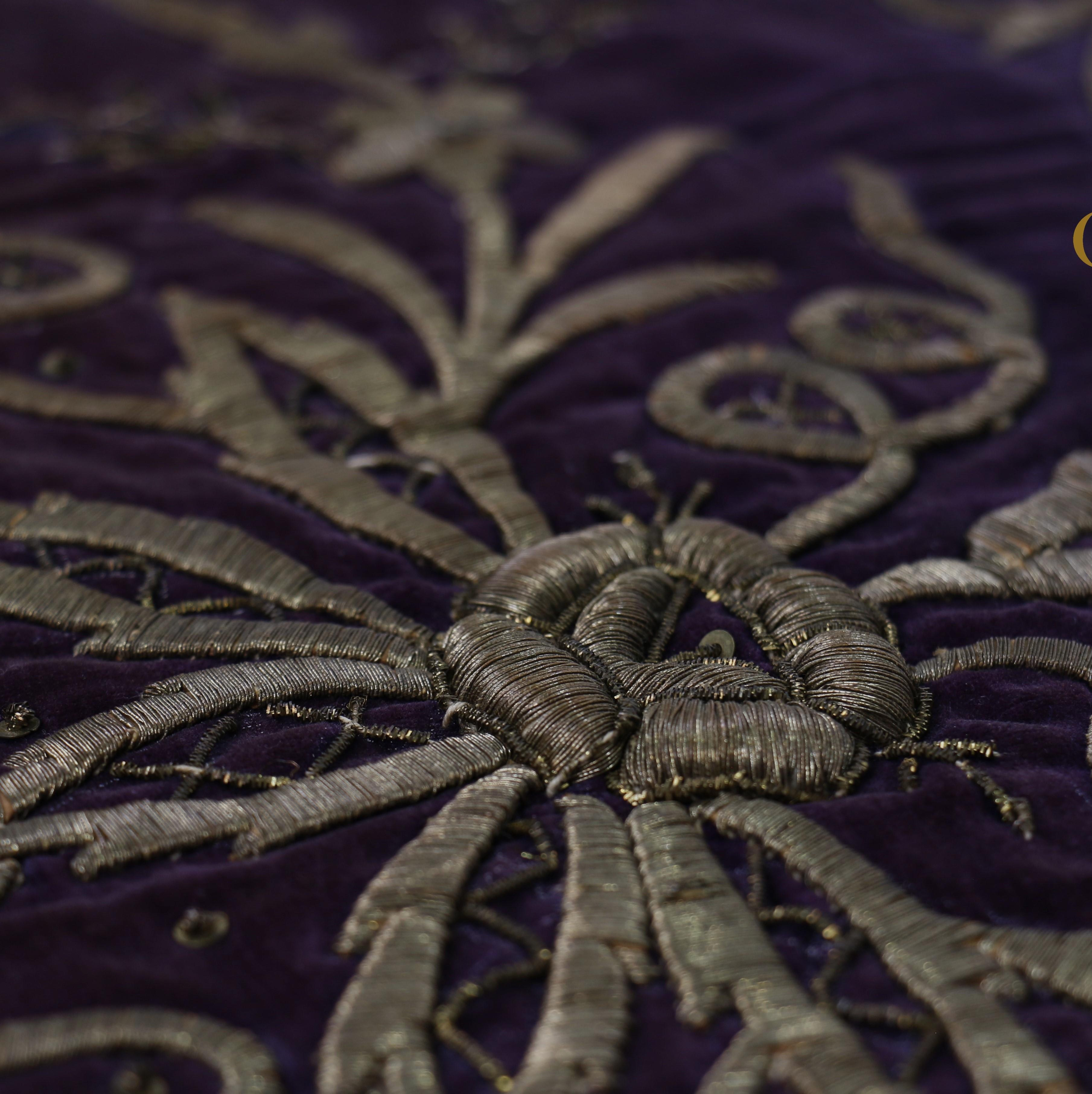 This 19th-century Ottoman metallic embroidery tapestry is a magnificent representation of the empire’s rich textile heritage, crafted with exceptional skill and artistry. The use of metallic threads in intricate patterns reflects the opulence once