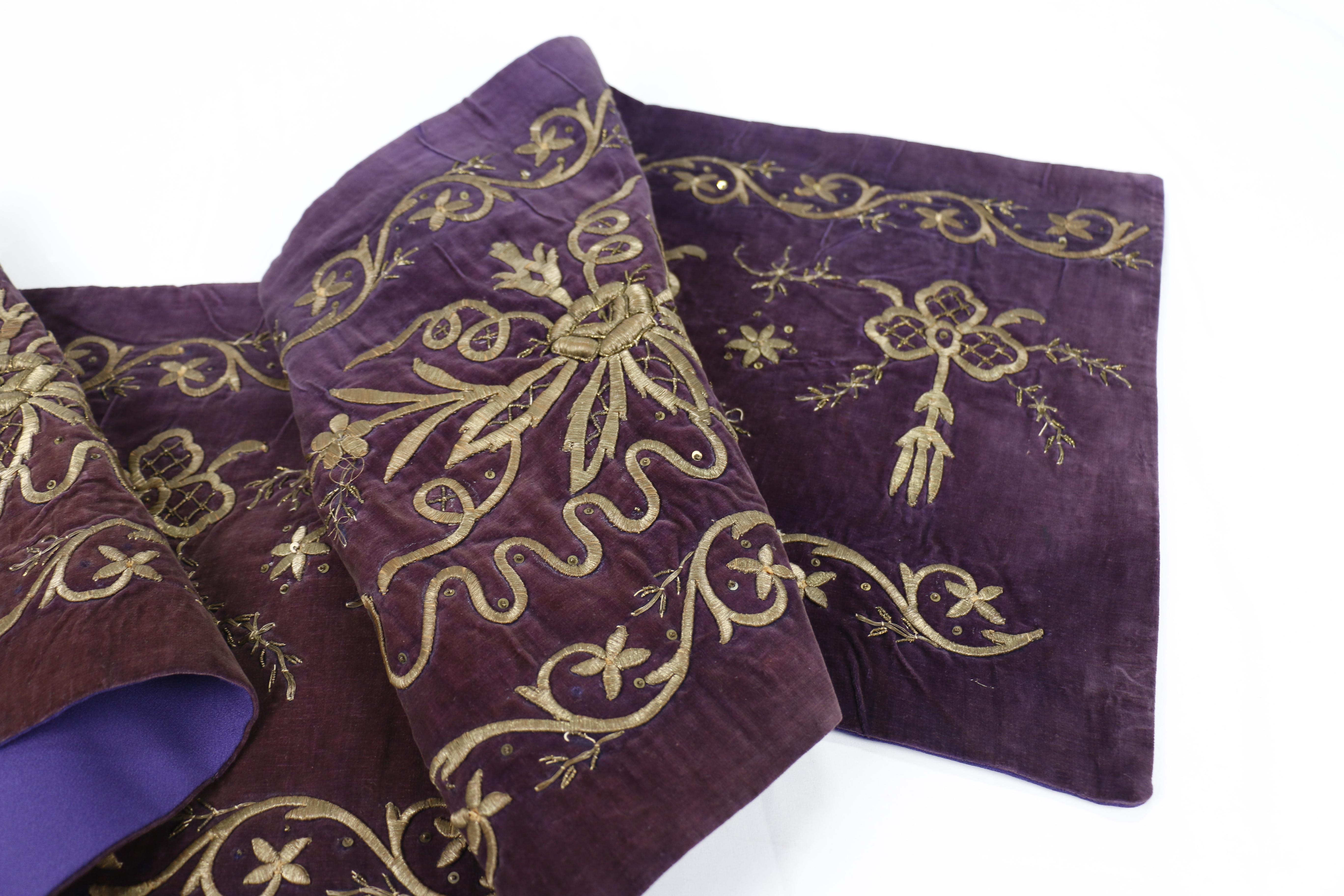Islamic Ottoman Antique Embroidery Gold Metallic Thread Tapestry (Late 19th Century) For Sale