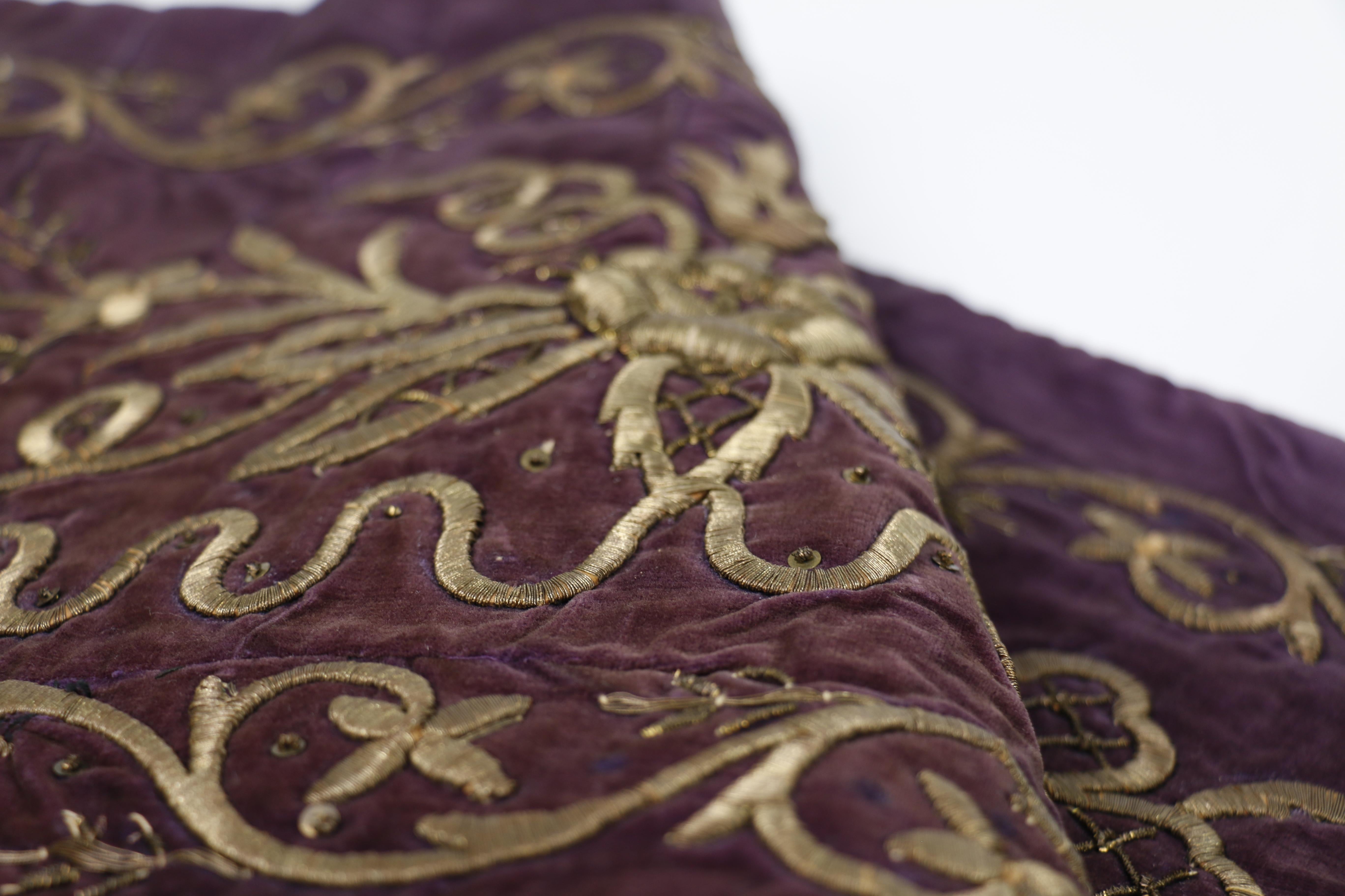 Turkish Ottoman Antique Embroidery Gold Metallic Thread Tapestry (Late 19th Century) For Sale