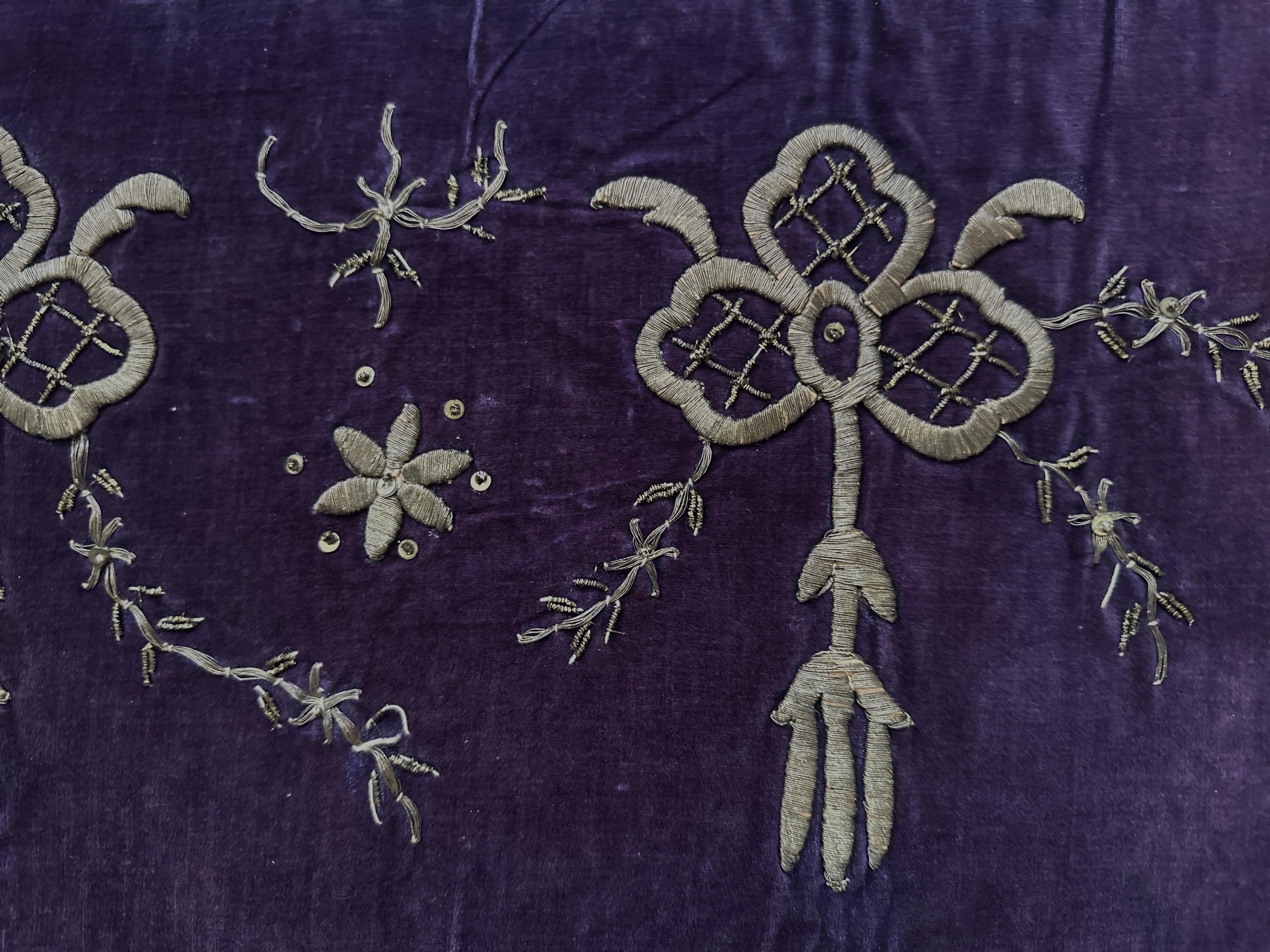 Hand-Crafted Ottoman Antique Embroidery Gold Metallic Thread Tapestry (Late 19th Century) For Sale