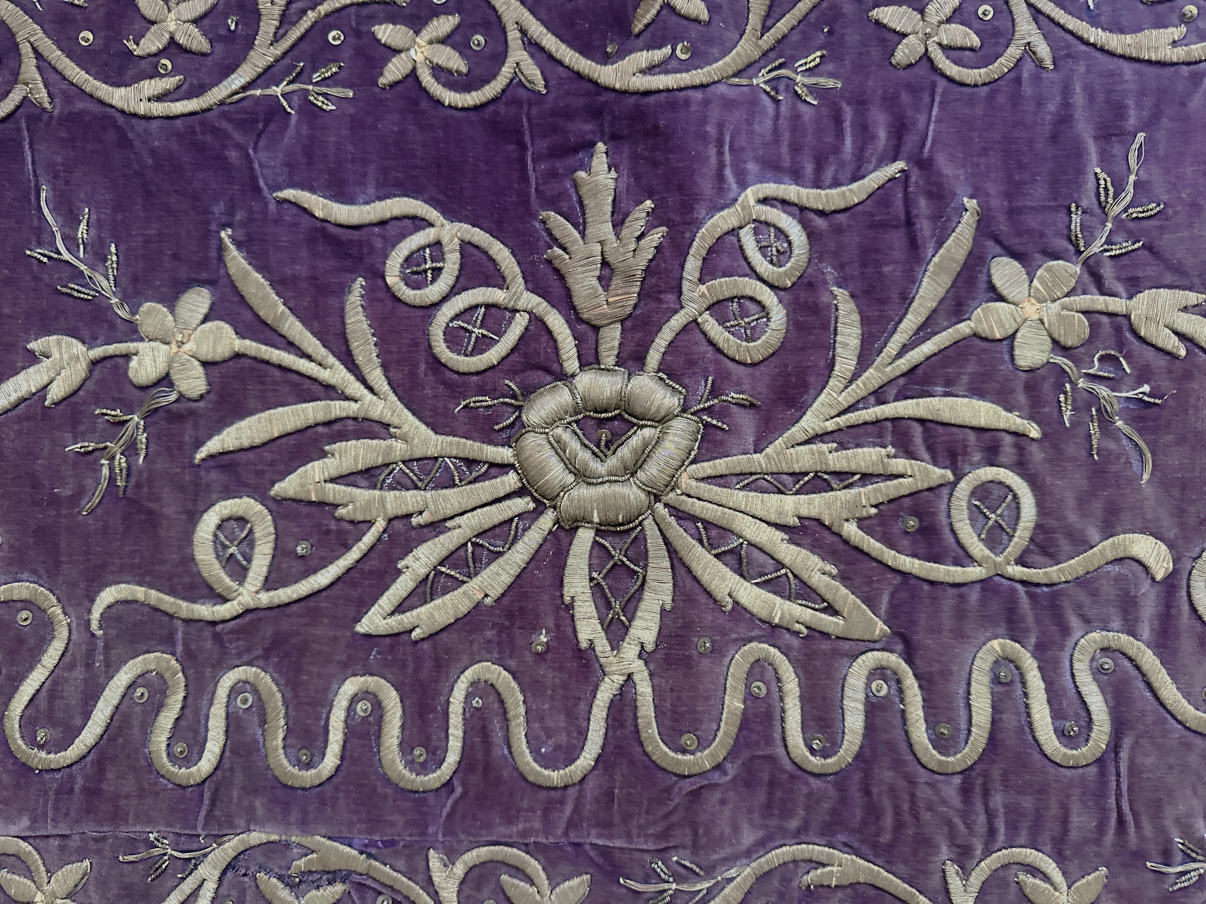 Silk Ottoman Antique Embroidery Gold Metallic Thread Tapestry (Late 19th Century) For Sale