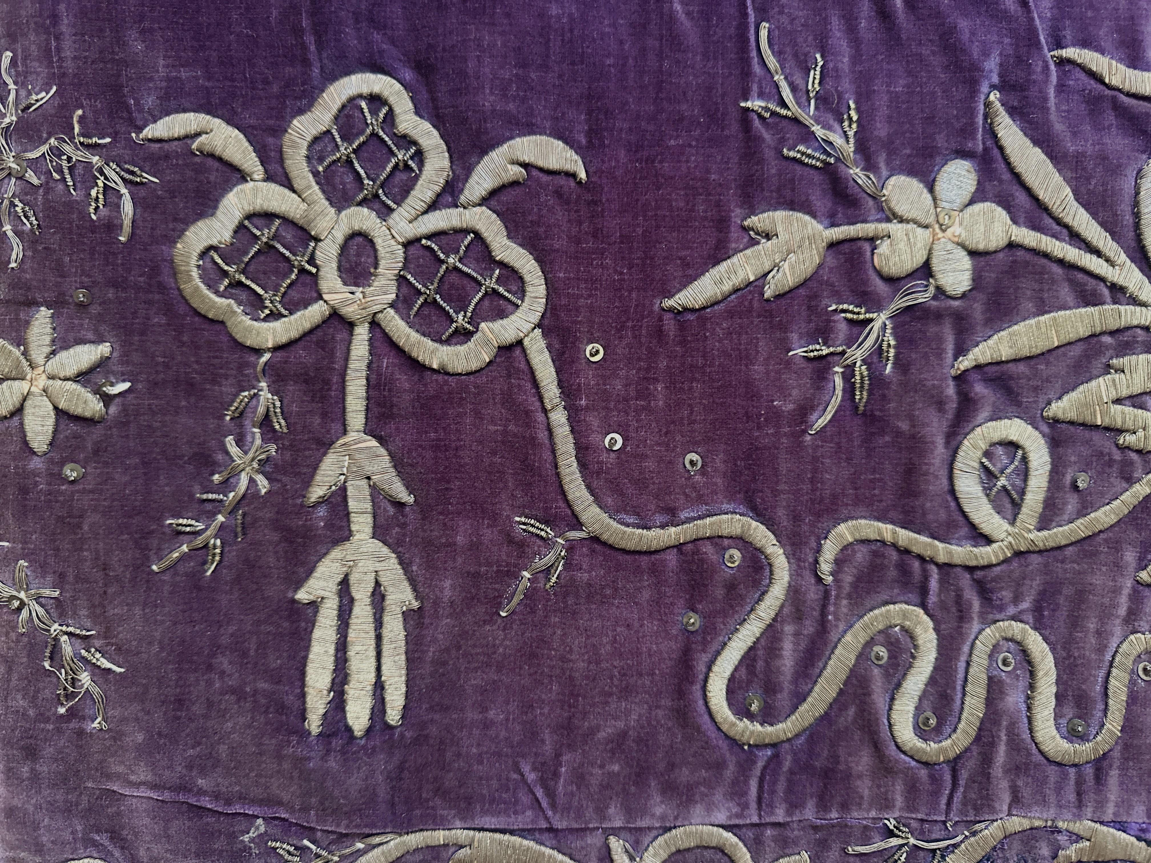 Ottoman Antique Embroidery Gold Metallic Thread Tapestry (Late 19th Century) For Sale 1