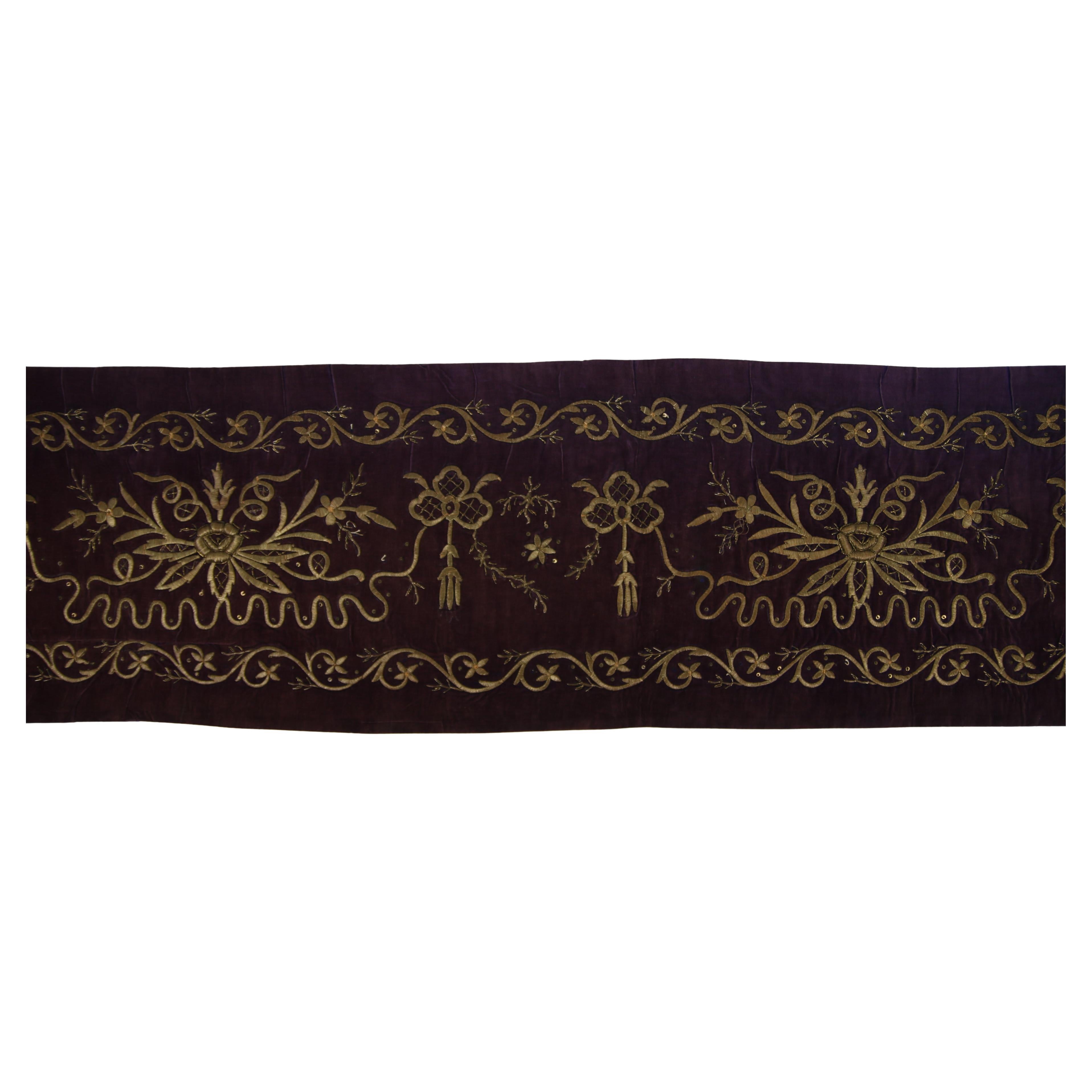 Ottoman Antique Embroidery Gold Metallic Thread Tapestry (Late 19th Century) For Sale